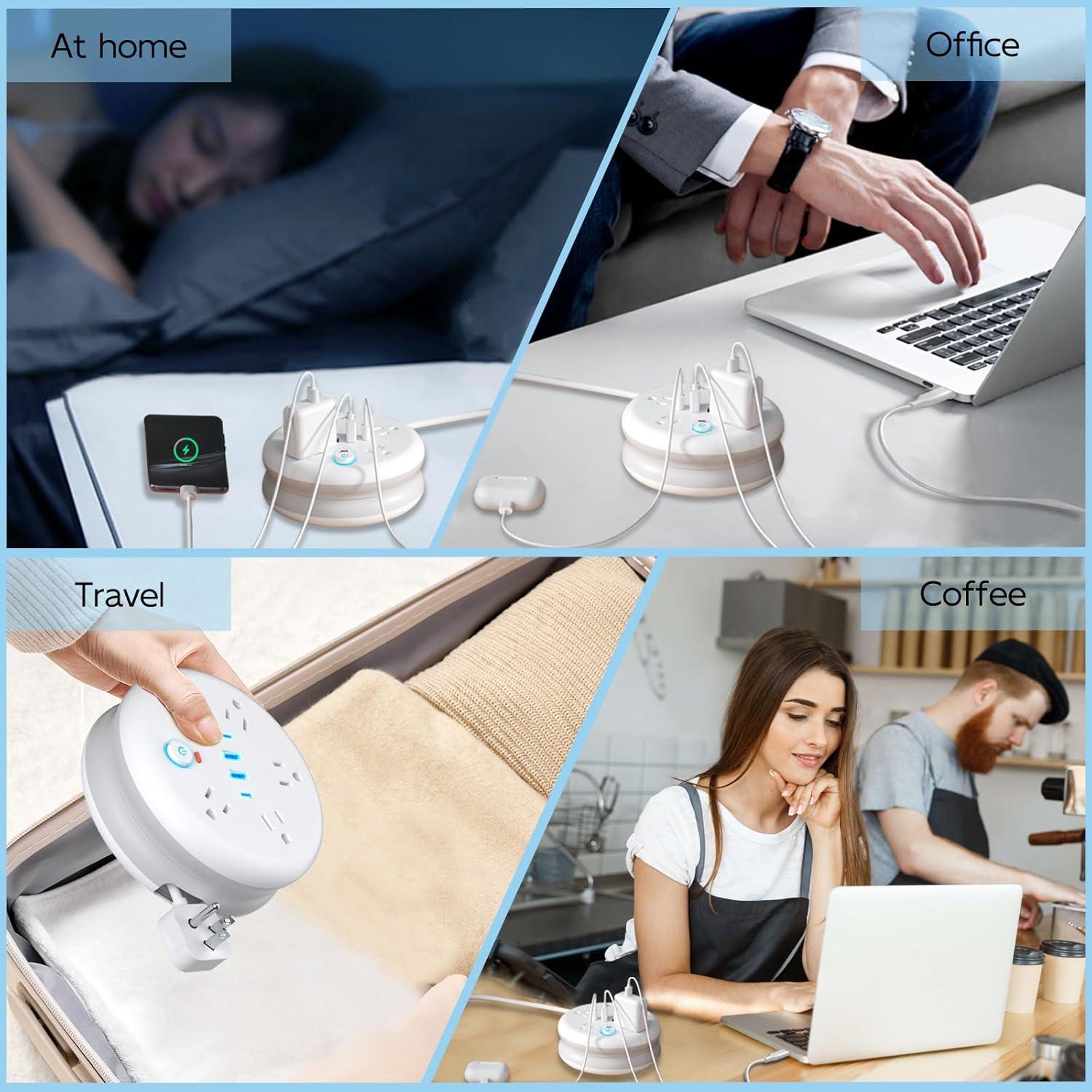 Regleta de Viaje Retráctil DERJLY 6 pies 5 Salidas 2 USB