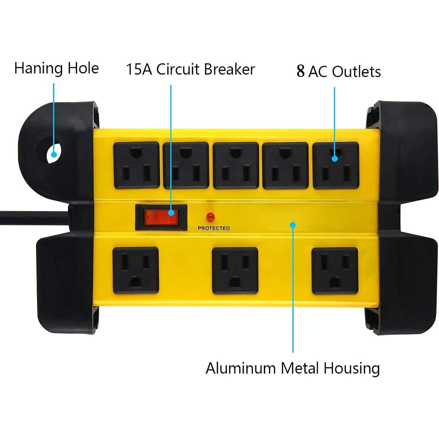 Regleta de Sobretensión CCCEI 8 Salidas 1200J Amarilla 1.83m