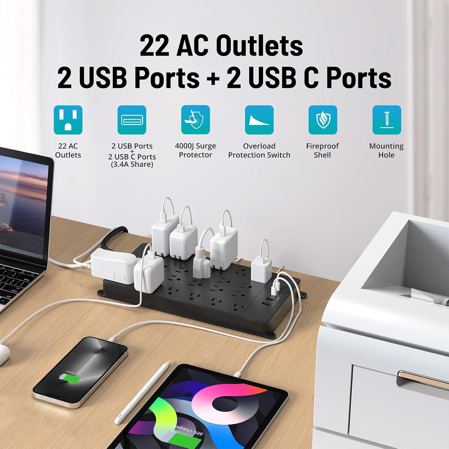 Regleta de Sobretensión TROND Prime X 22 Salidas 10FT USB