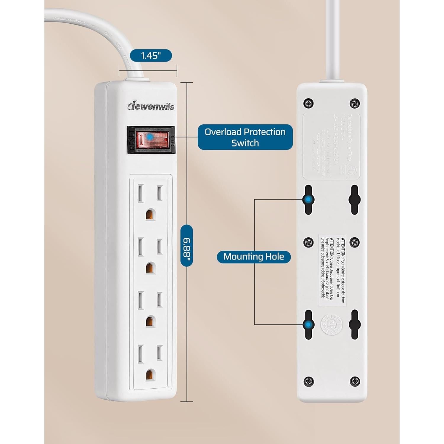 Regleta de Poder DEWENWILS 4 Salidas 0.61m Montable ETL