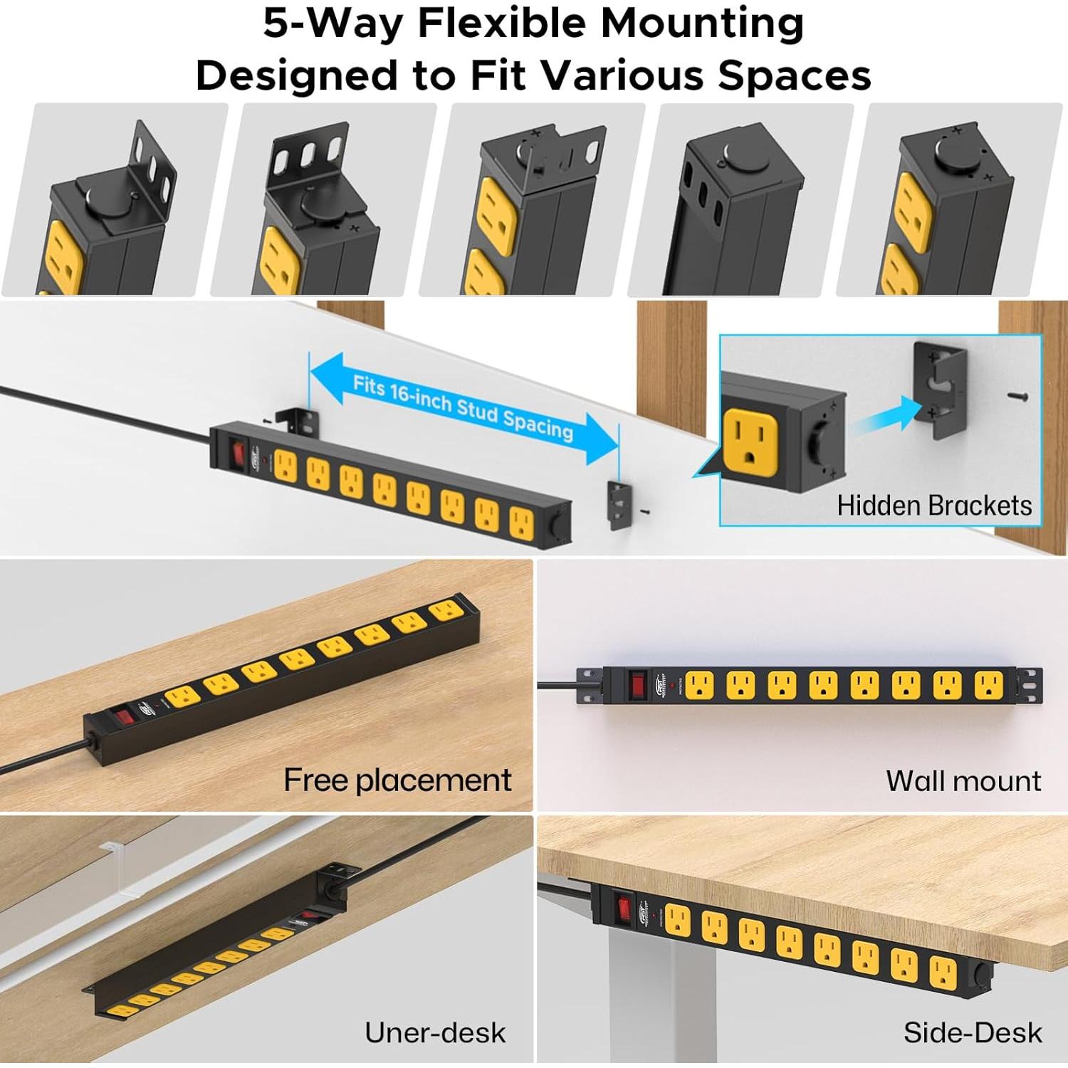 Regleta de Poder Montable 8 Tomas 2100 Julios ETL 1.83m Metal