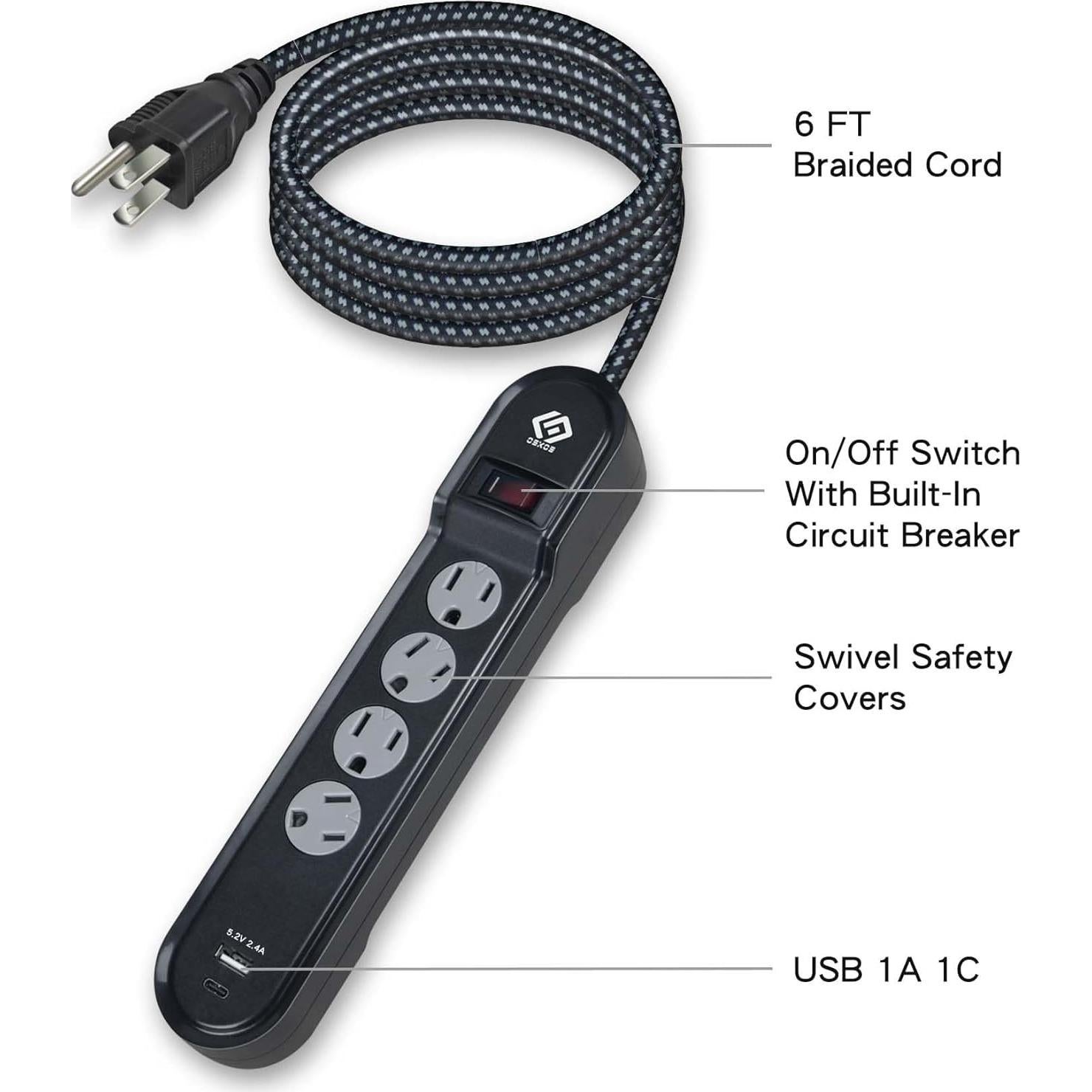 Regleta de Protección Oskos 4 Salidas USB 2.4A 1.83m 500J