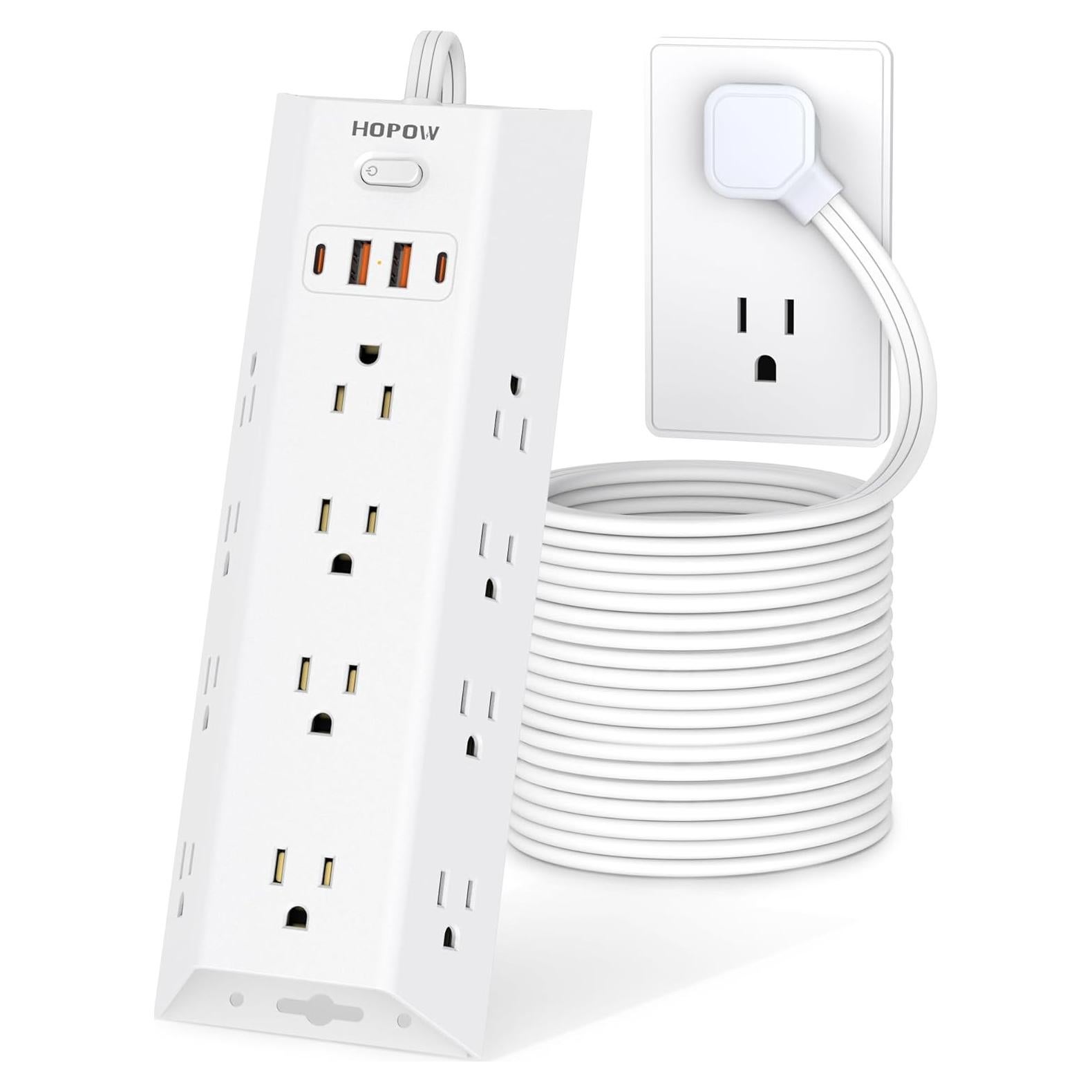 Protector de Sobretensión HOPOW 10FT 12 Salidas AC 4 USB Blanco