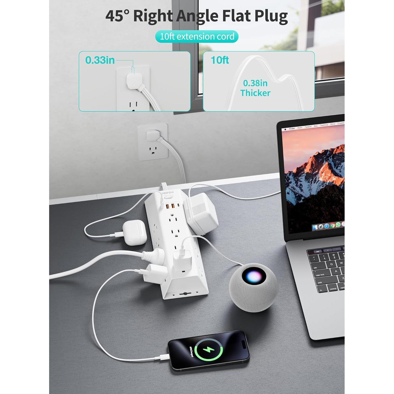 Protector de Sobretensión HOPOW 10FT 12 Salidas AC 4 USB Blanco