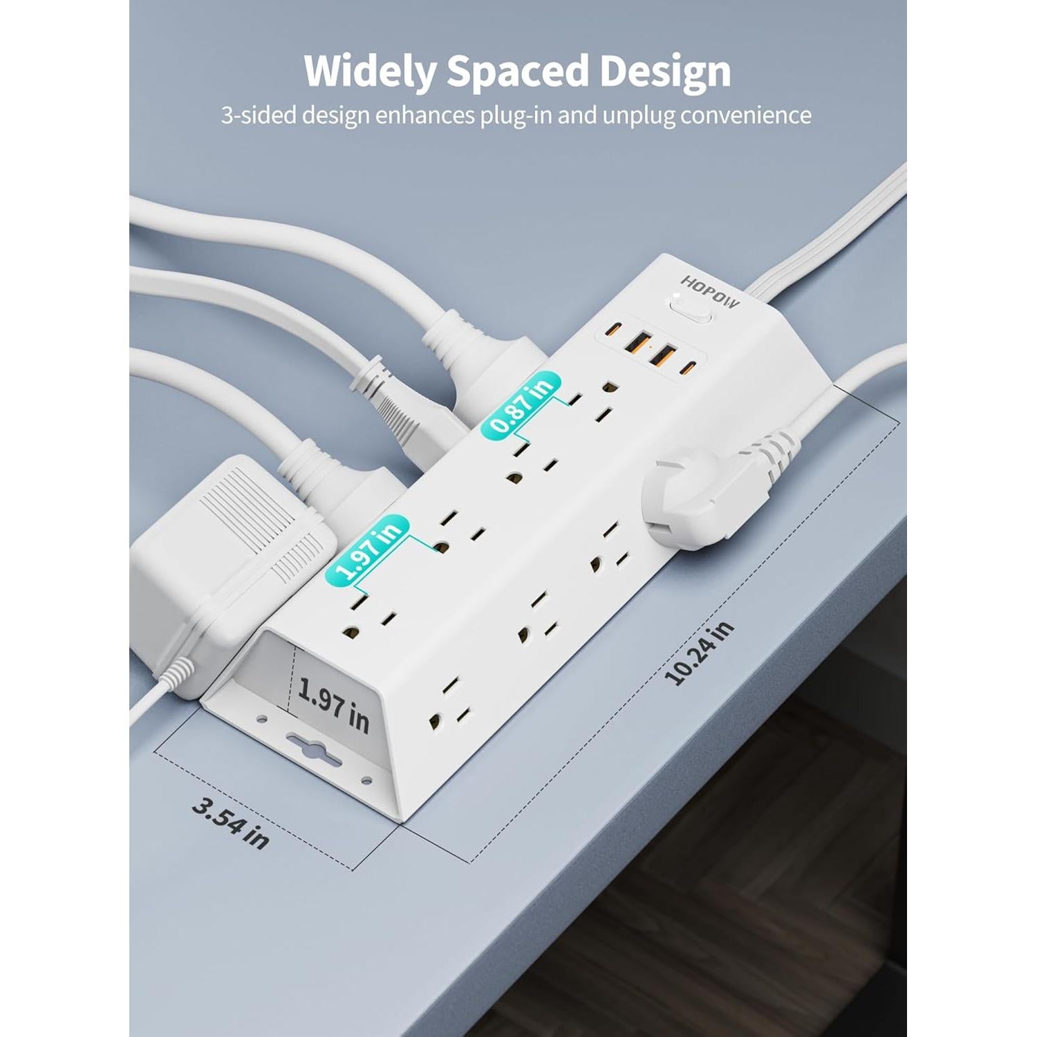 Protector de Sobretensión HOPOW 10FT 12 Salidas AC 4 USB Blanco