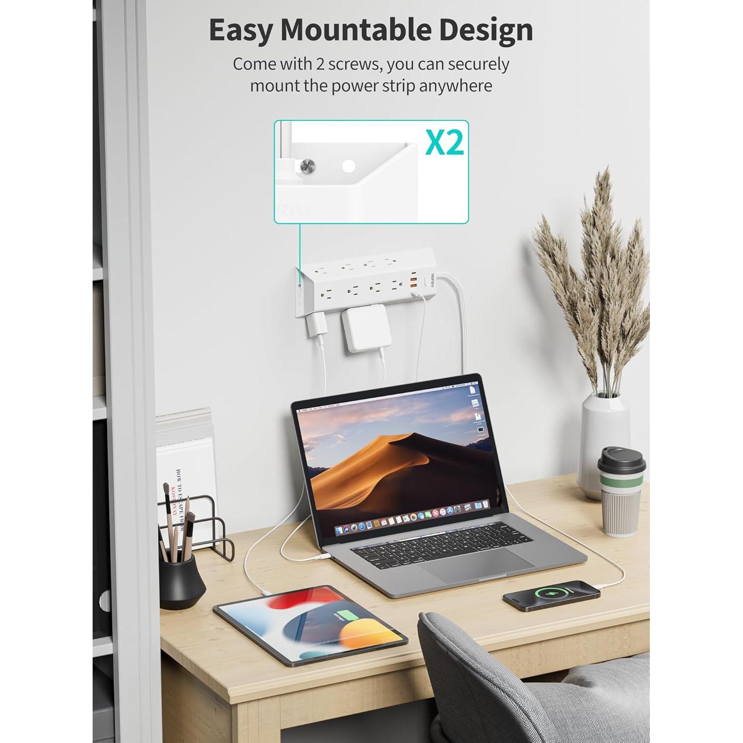 Protector de Sobretensión HOPOW 10FT 12 Salidas AC 4 USB Blanco