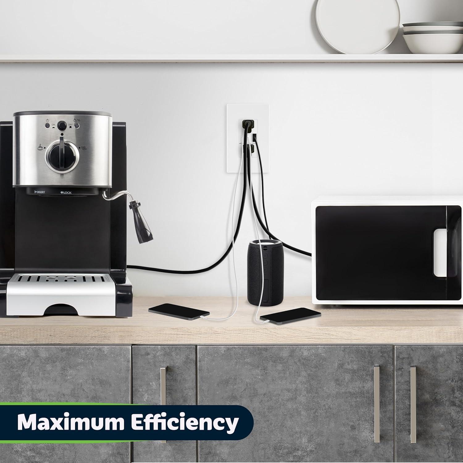 Enchufe USB TOPGREENER 15A 4.2A 3 Puertos Tipo C y A Blanco 2 Pzs