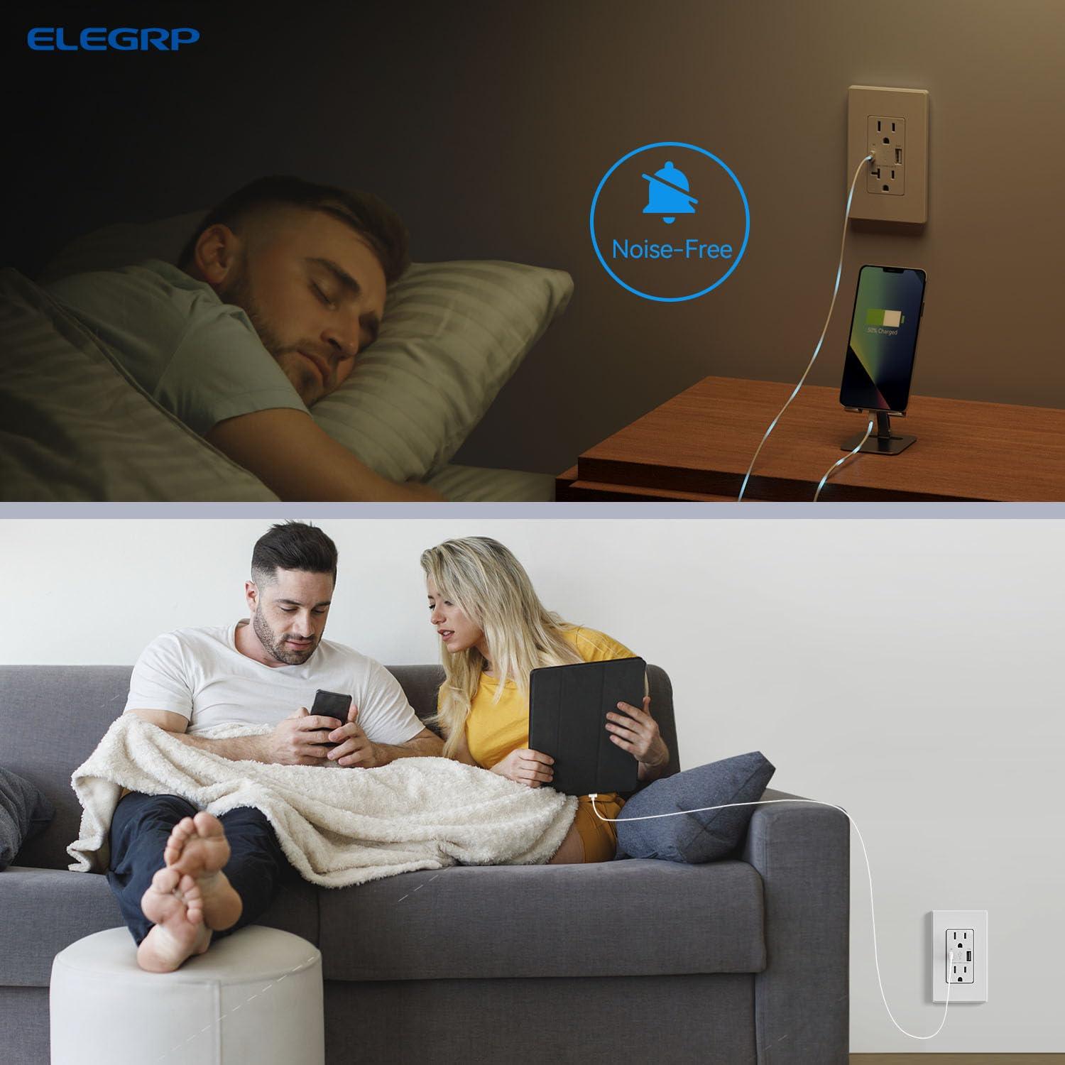 Cargador USB de Pared ELEGRP 15A Dúplex Blanco Mate (Paquete de 10)