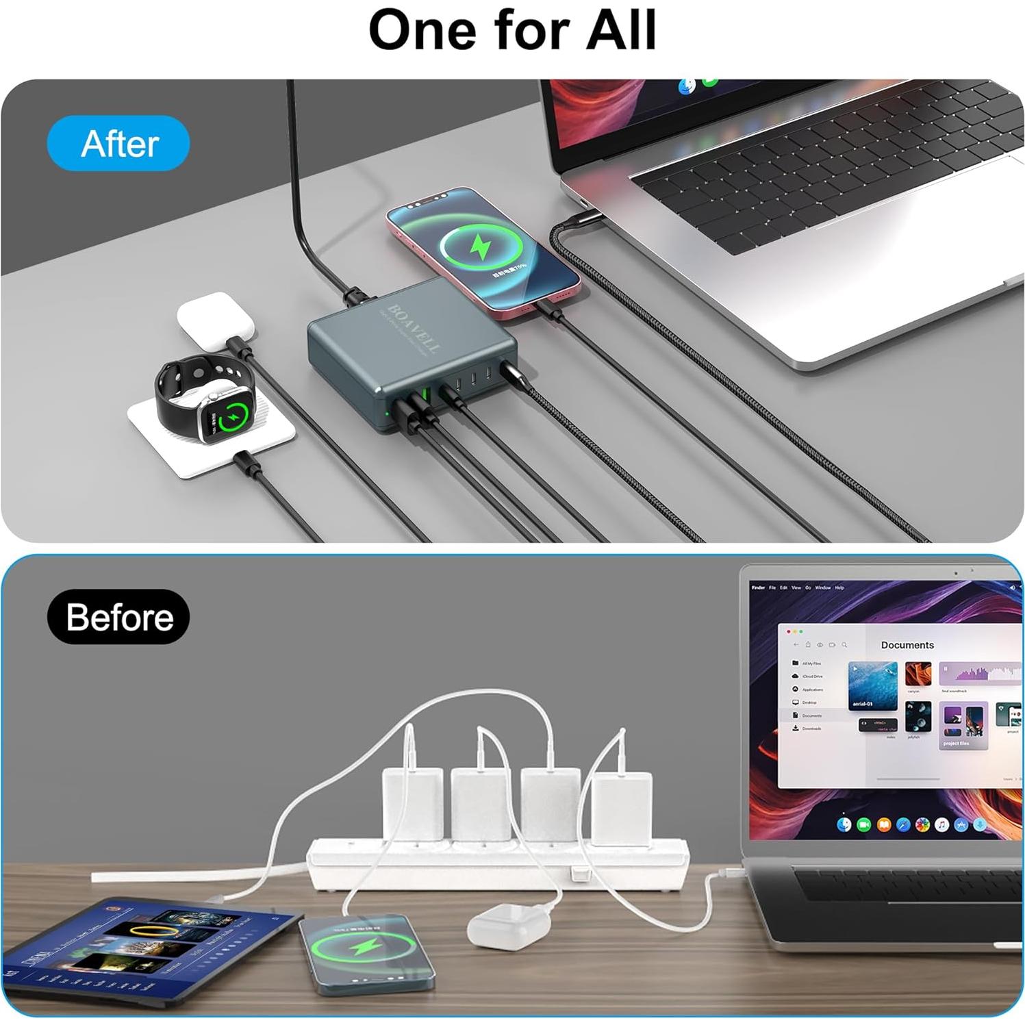 Cargador USB C BOAVELL 325W con 8 Puertos y Cable 100W