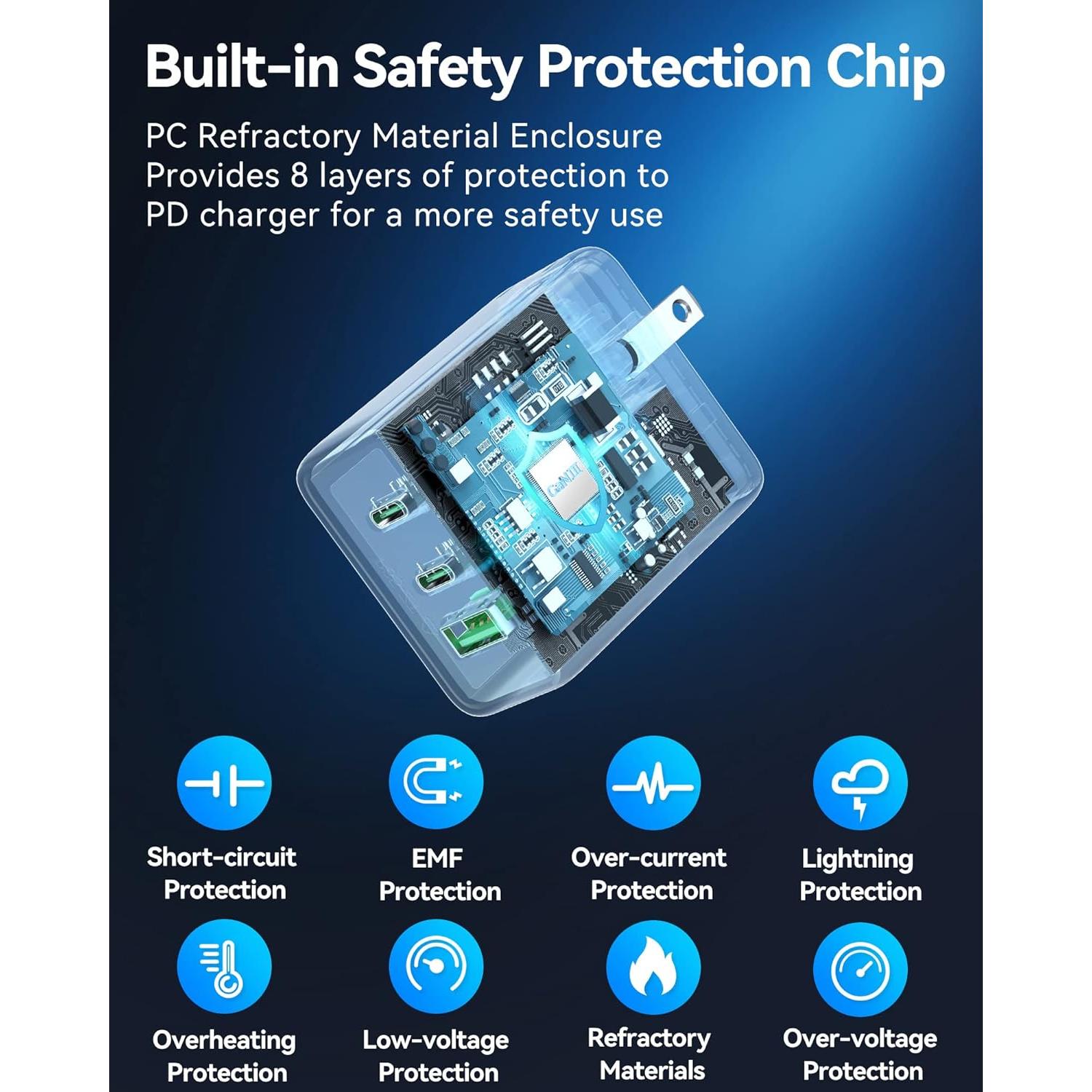 Cargador Rápido TECKNET USB C 65W PD 3.0 3 Puertos Negro