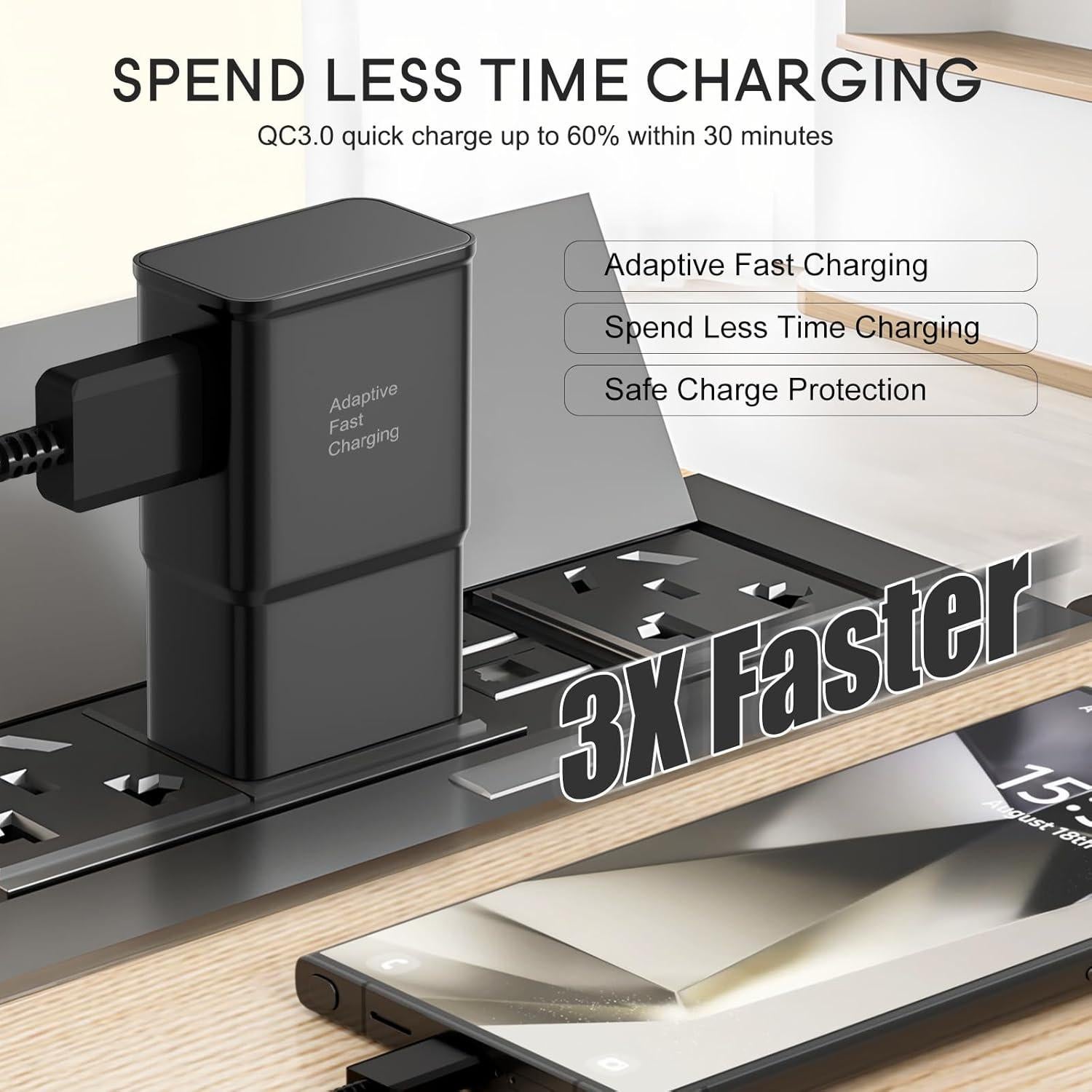 Cargador Rápido Adaptativo Samsung Negro para Galaxy S25/S24/S23