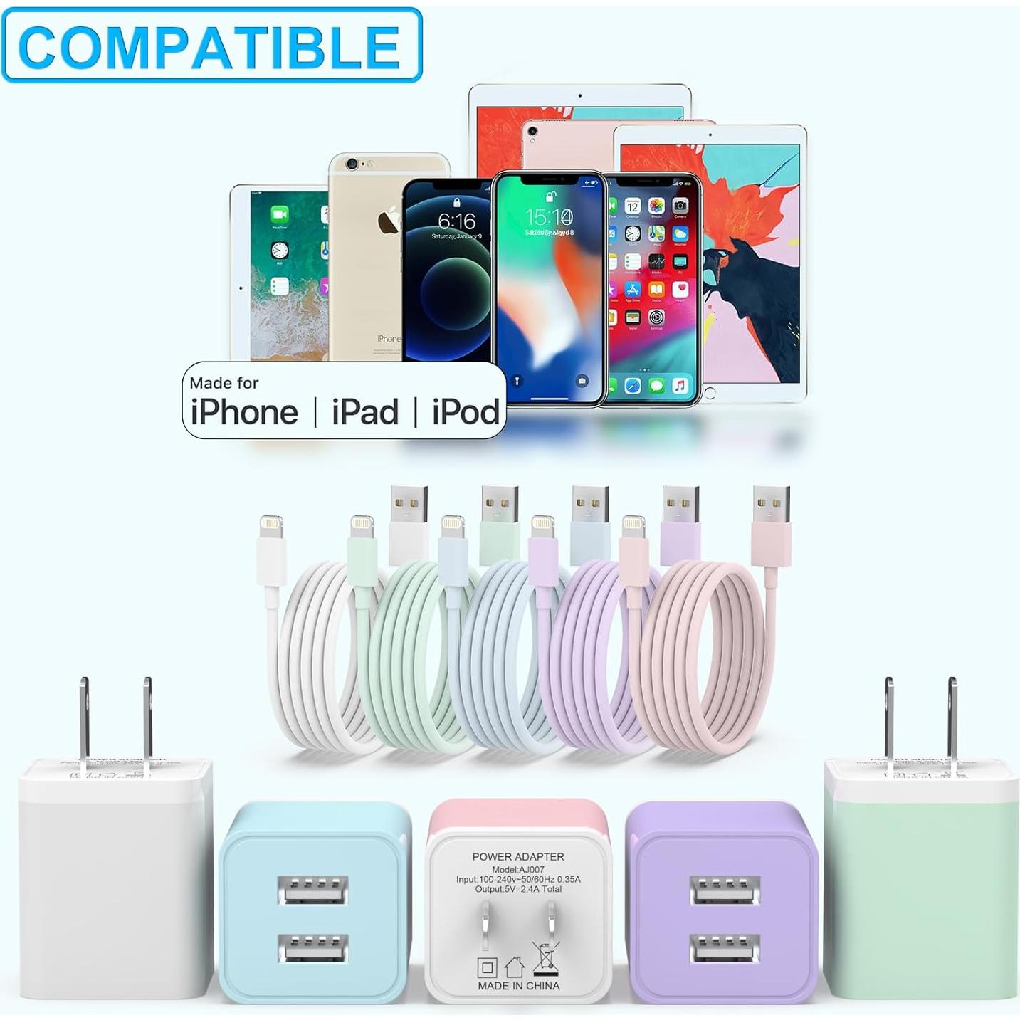 Cargador USB Doble iGENJUN 12W + 5 Cables Lightning 6FT