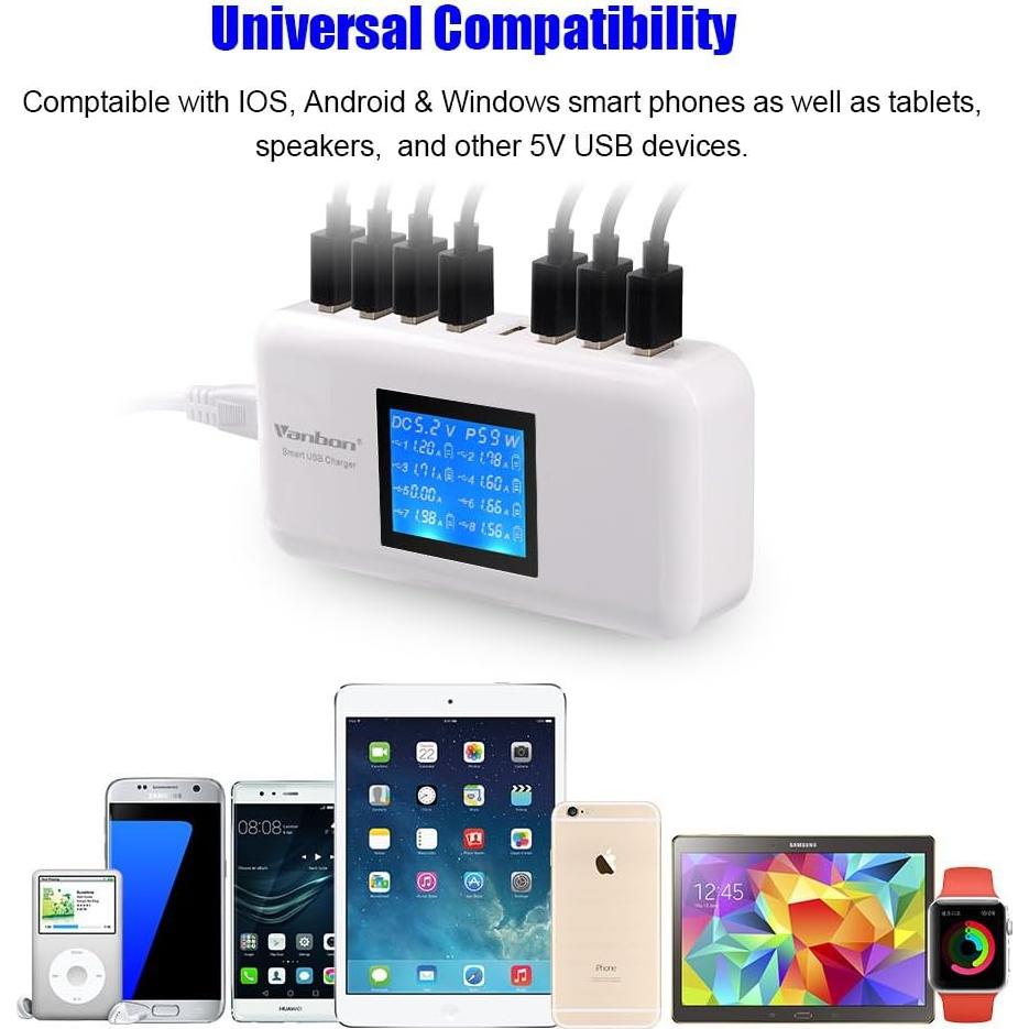 Cargador de pared USB TEKA 60W 8 puertos con LCD