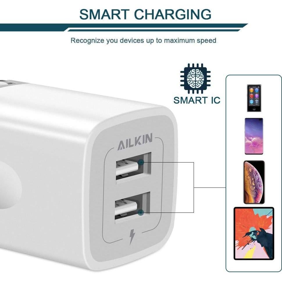 Cargador de Pared USB AILKIN 2 Puertos 2.4A Blanco