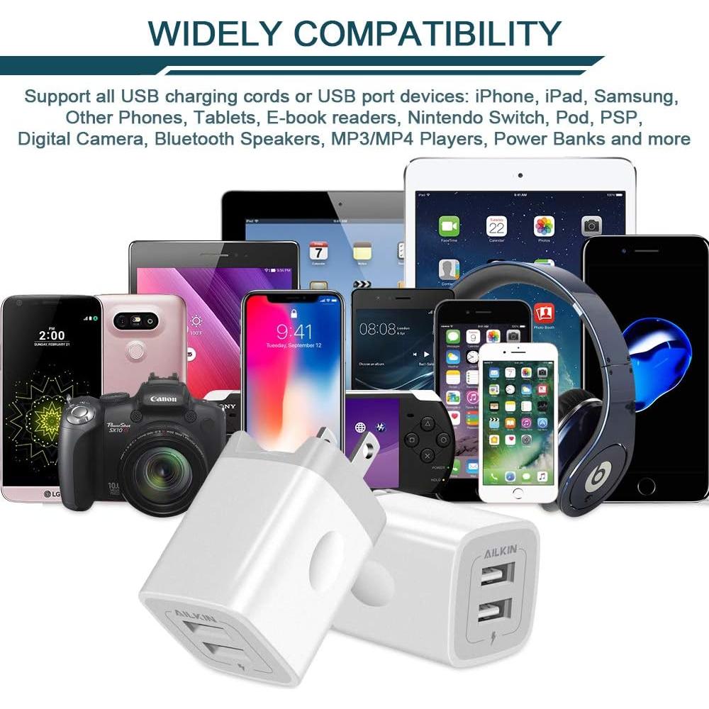 Cargador de Pared USB AILKIN 2 Puertos 2.4A Blanco