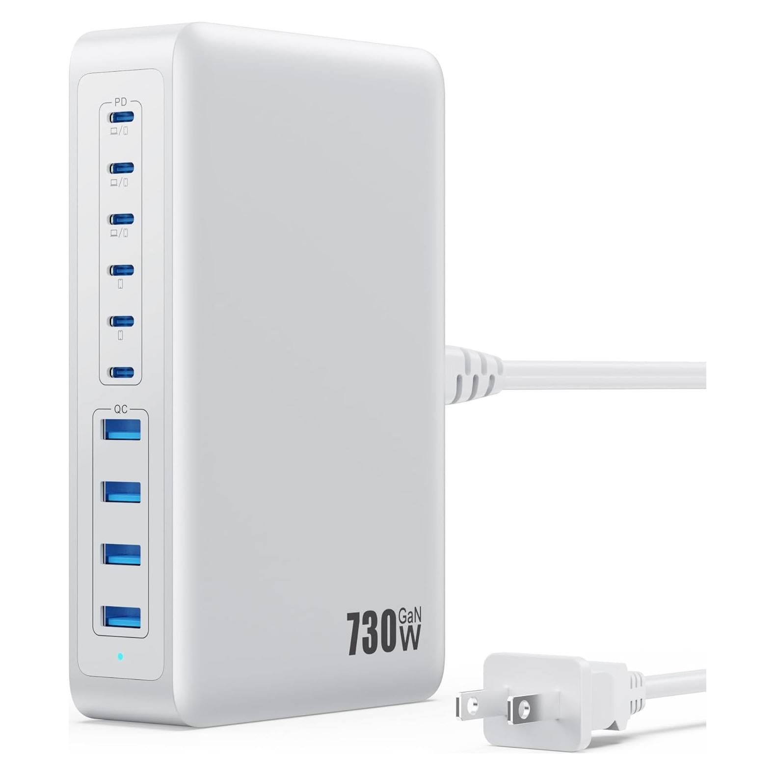 Cargador USB C 730W GaN 10 Puertos Rápido para Laptop