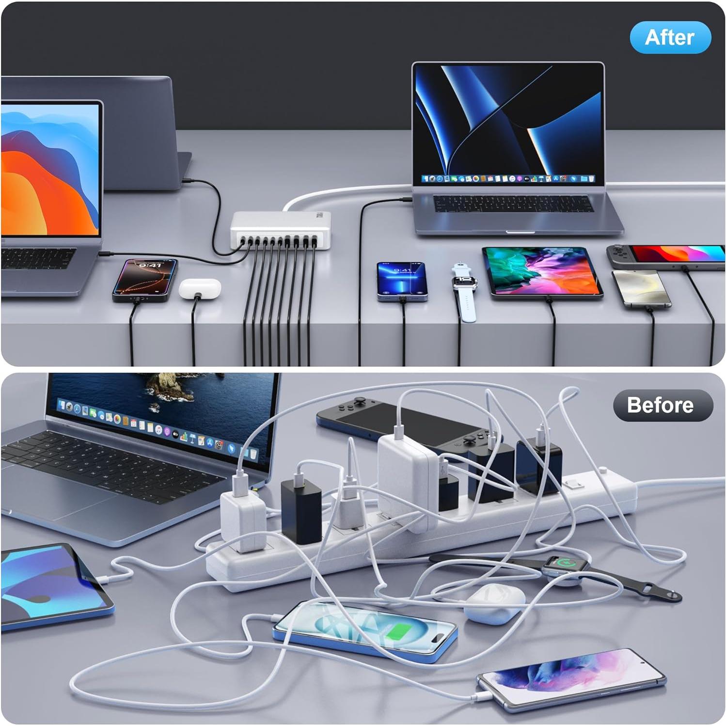 Cargador USB C 730W GaN 10 Puertos Rápido para Laptop