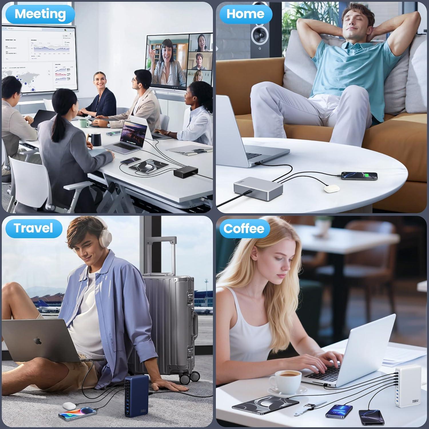 Cargador USB C 730W GaN 10 Puertos Rápido para Laptop