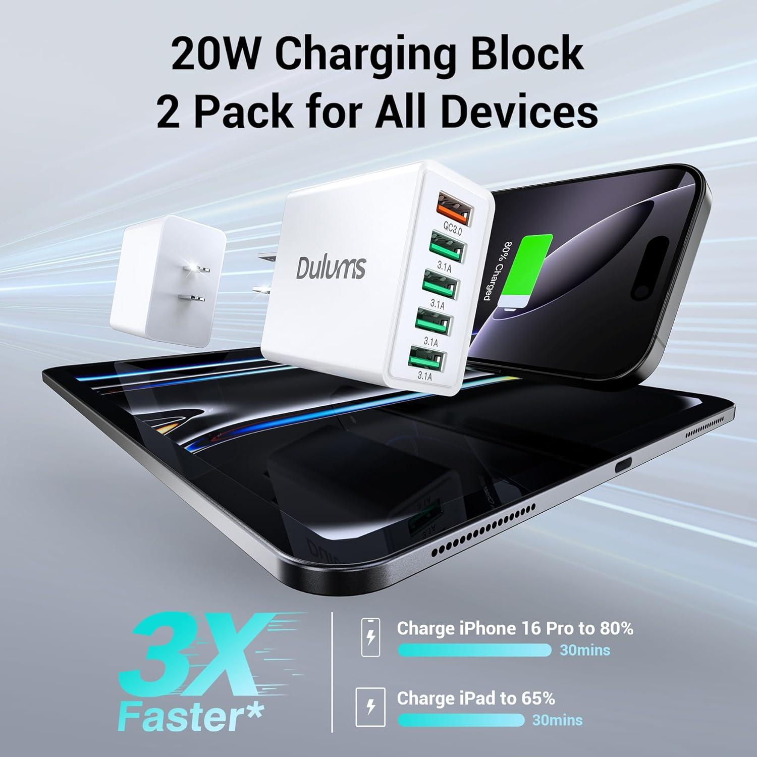 Cargador de pared USB 50W Dulums 2Pack 5 puertos QC 3.0