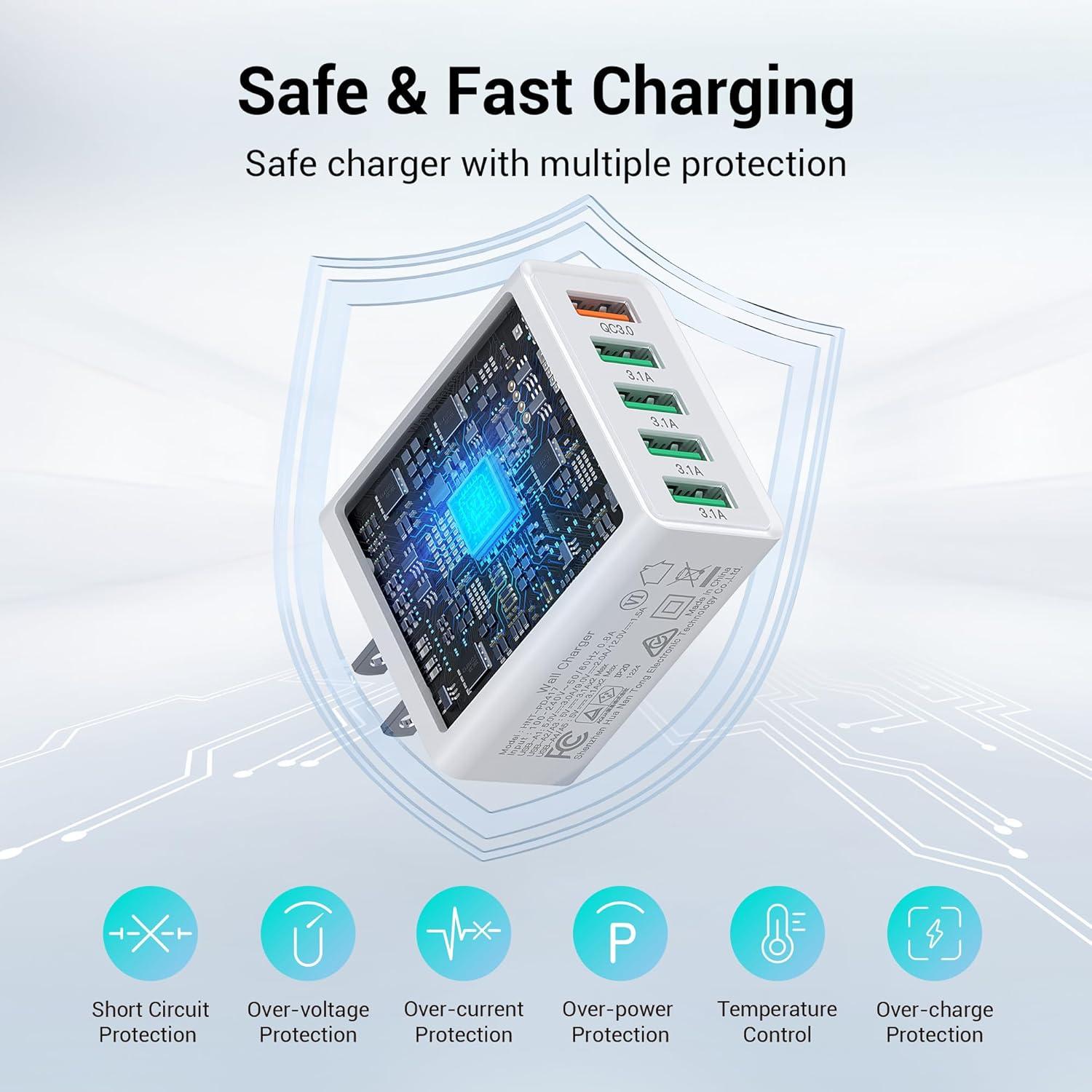 Cargador de pared USB 50W Dulums 2Pack 5 puertos QC 3.0