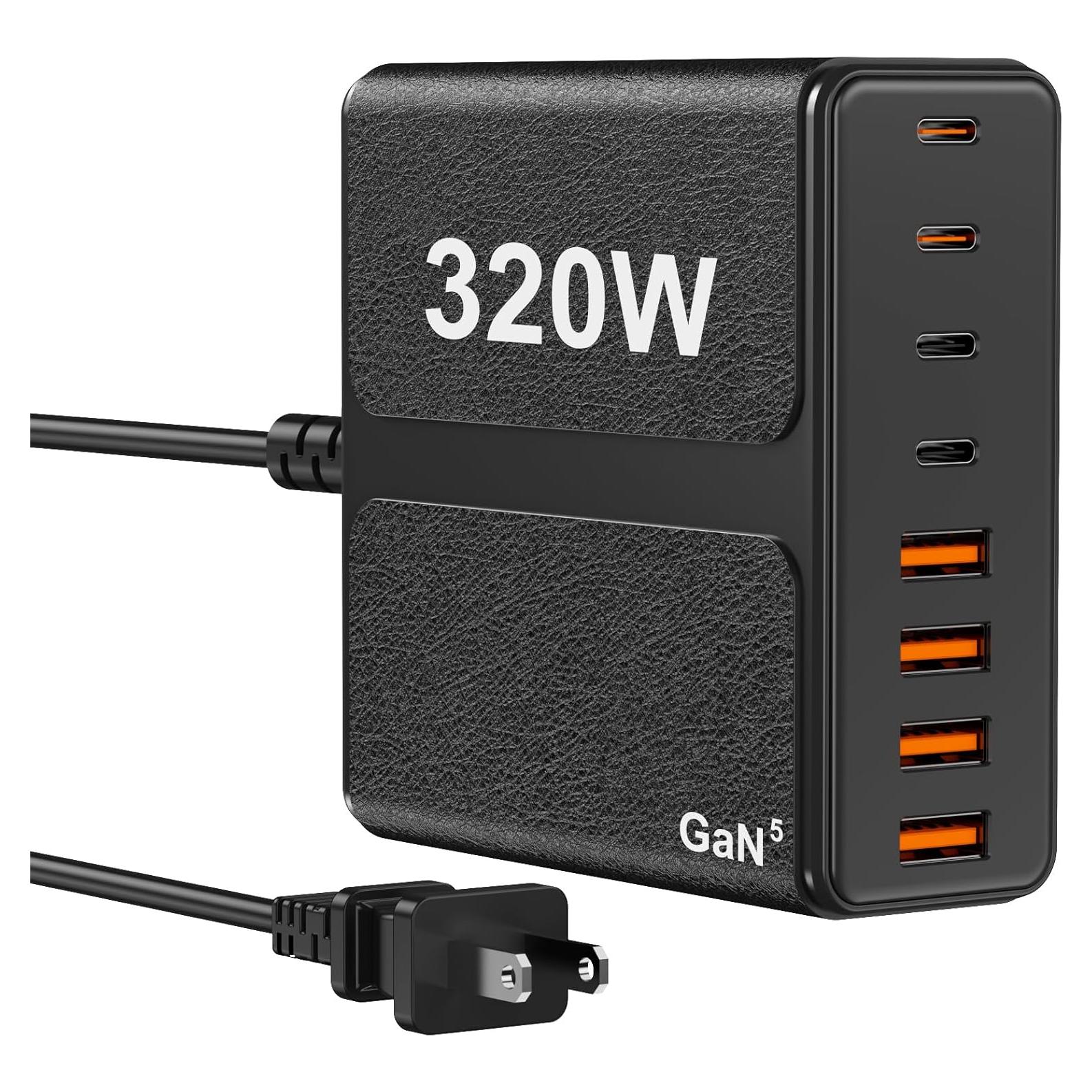 Cargador USB C 320W 8 Puertos Rápido PD 65W para MacBook