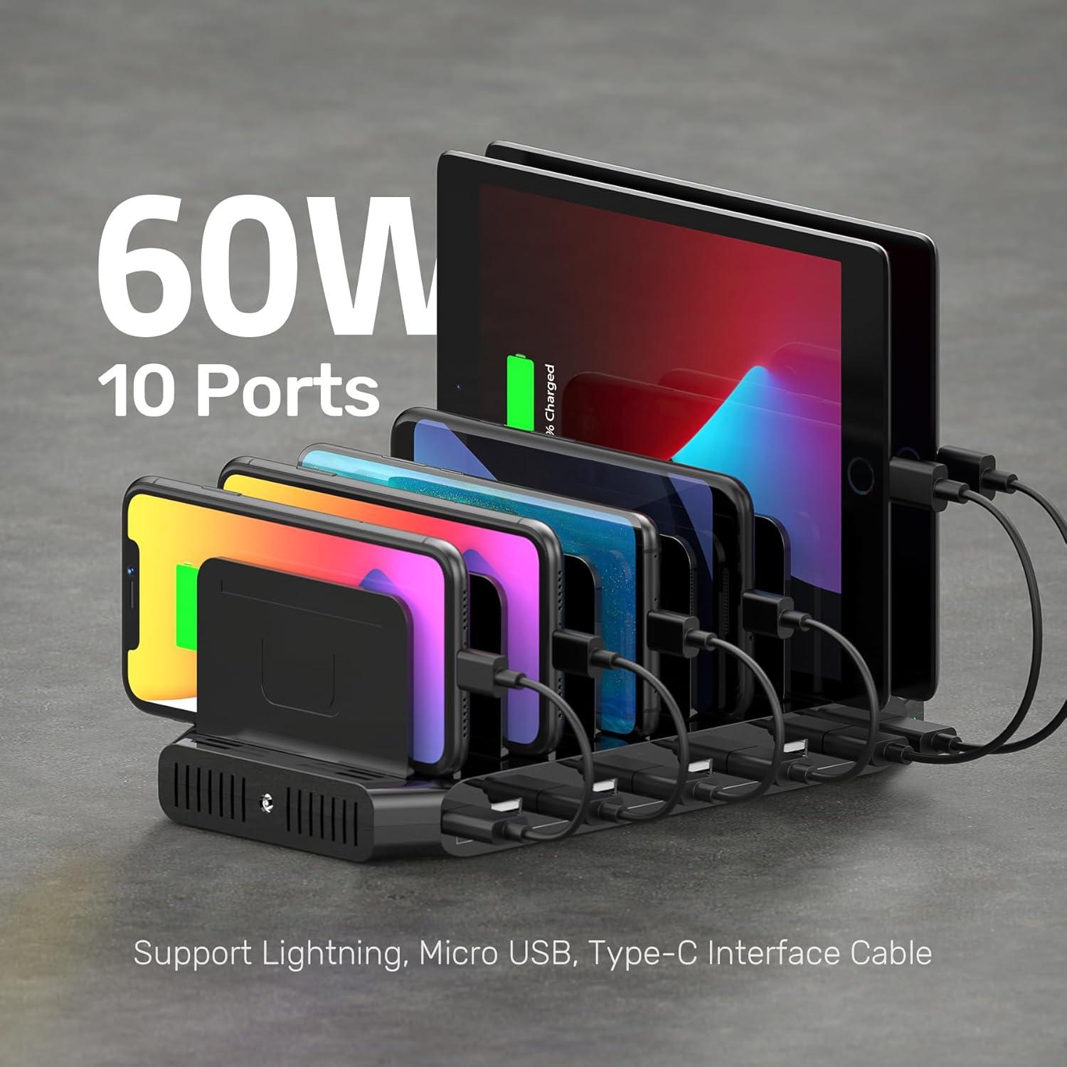 Estación de Carga USB Unitek 10 Puertos 60W Carga Rápida