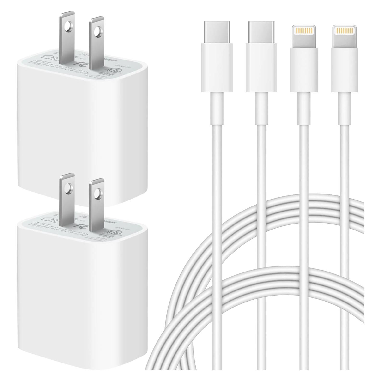 Cargador Rápido USB-C 20W para iPhone y iPad - 2x Cable 6FT