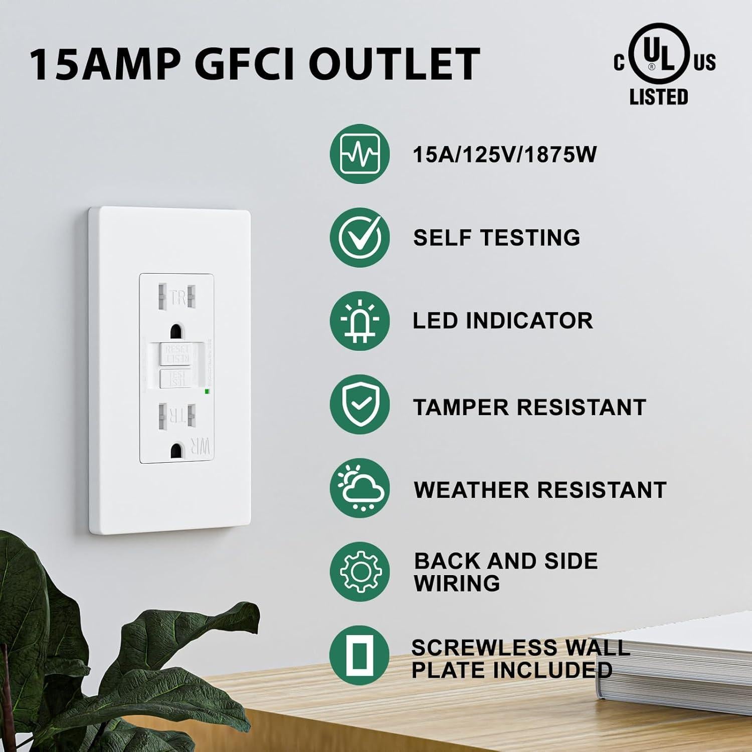 Enchufes GFCI 15A BRILLTECH Resistente a la Intemperie 10PACK