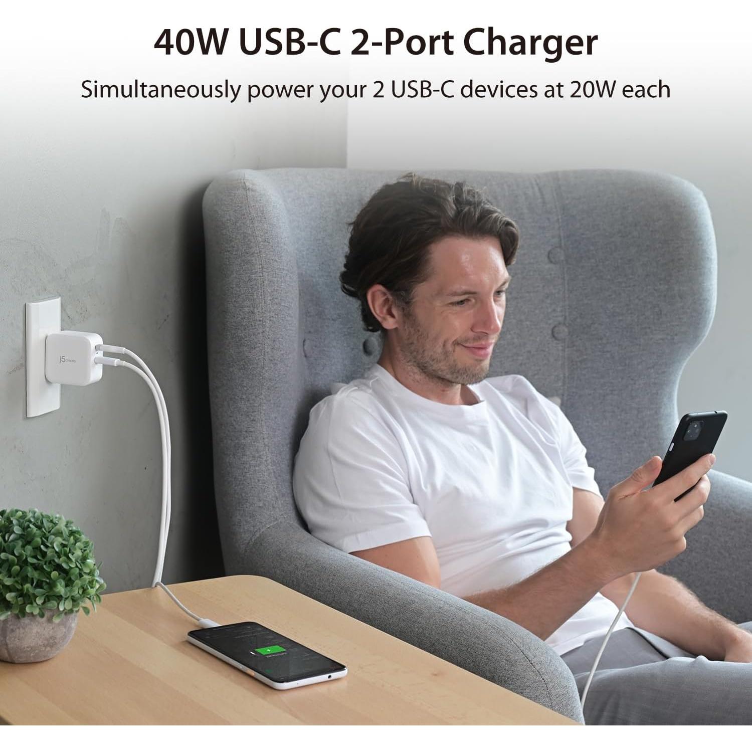 Cargador de pared USB C 40W j5create JUP2440 - Carga rápida