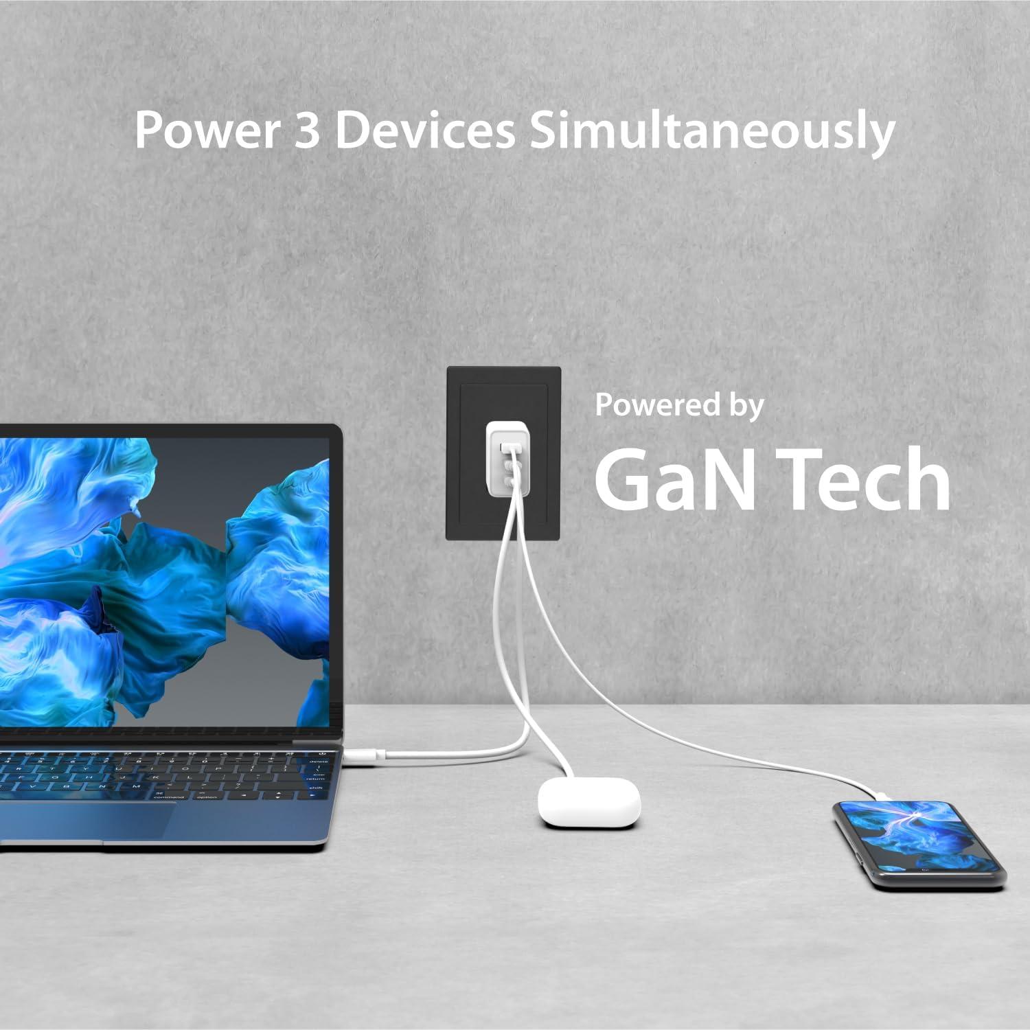 Cargador j5create 65W GaN USB-C 3 Puertos Compacto JUP3365