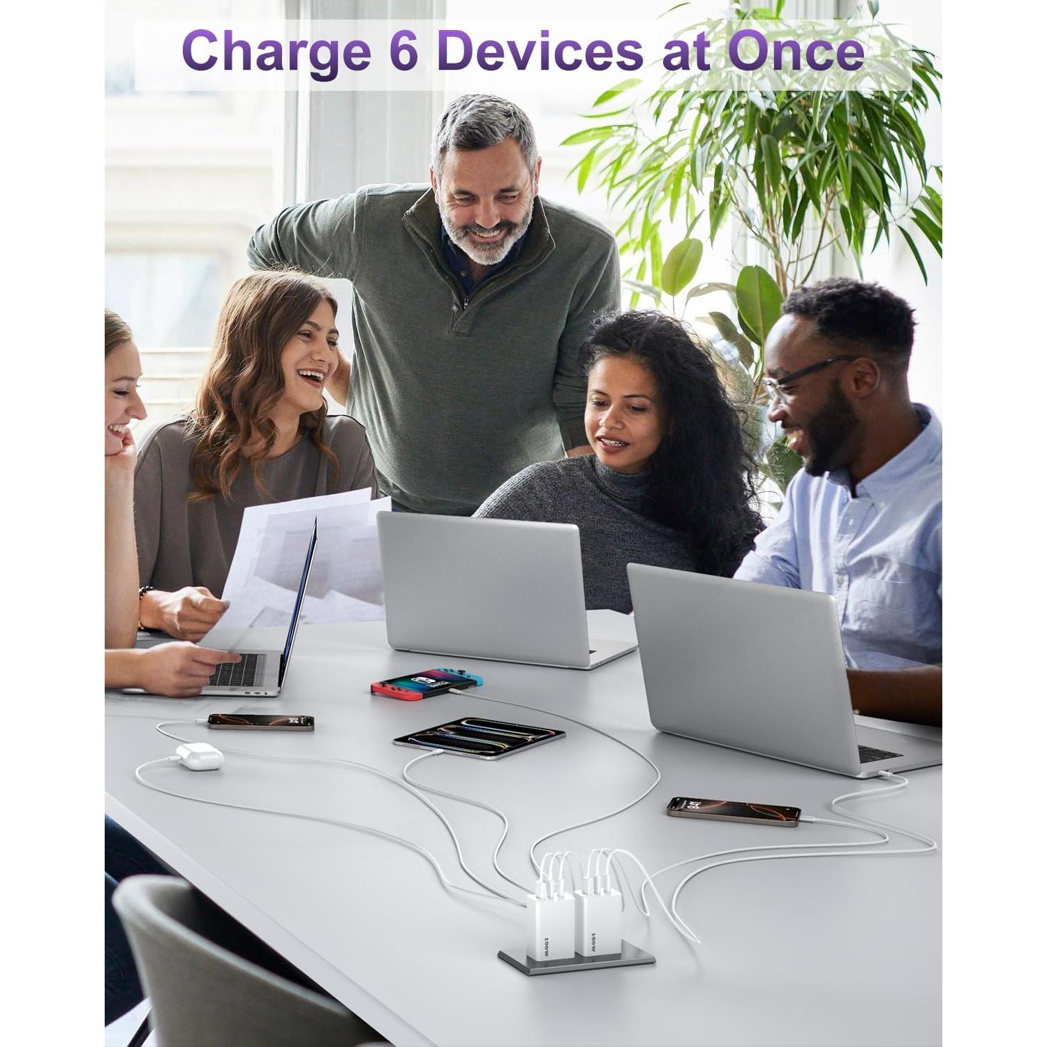 Cargador Rápido USB C 100W 3 Puertos con Cable 10 pies