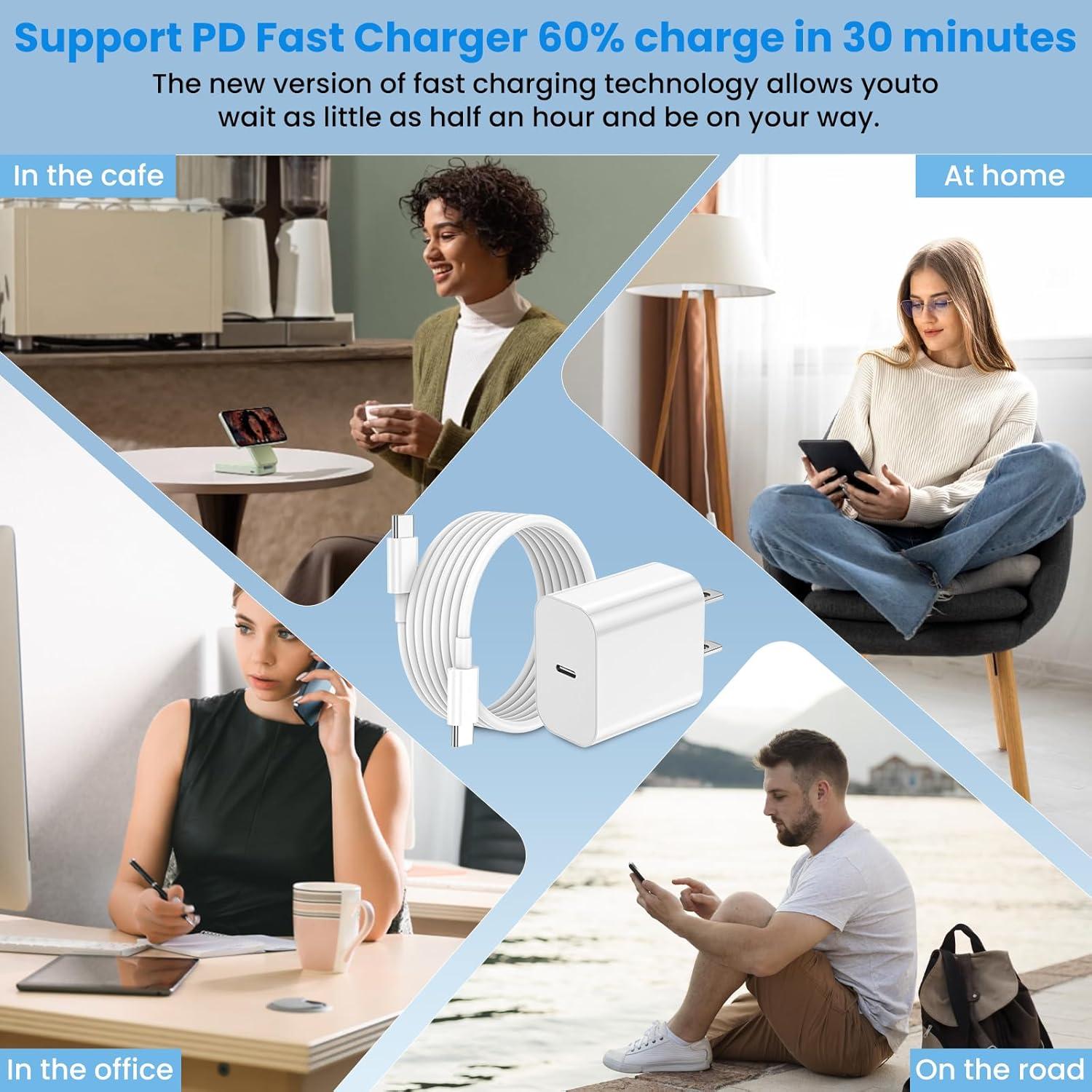 Cargador Rápido USB C 20W Oxivane para iPhone 16/15 - 3 Piezas