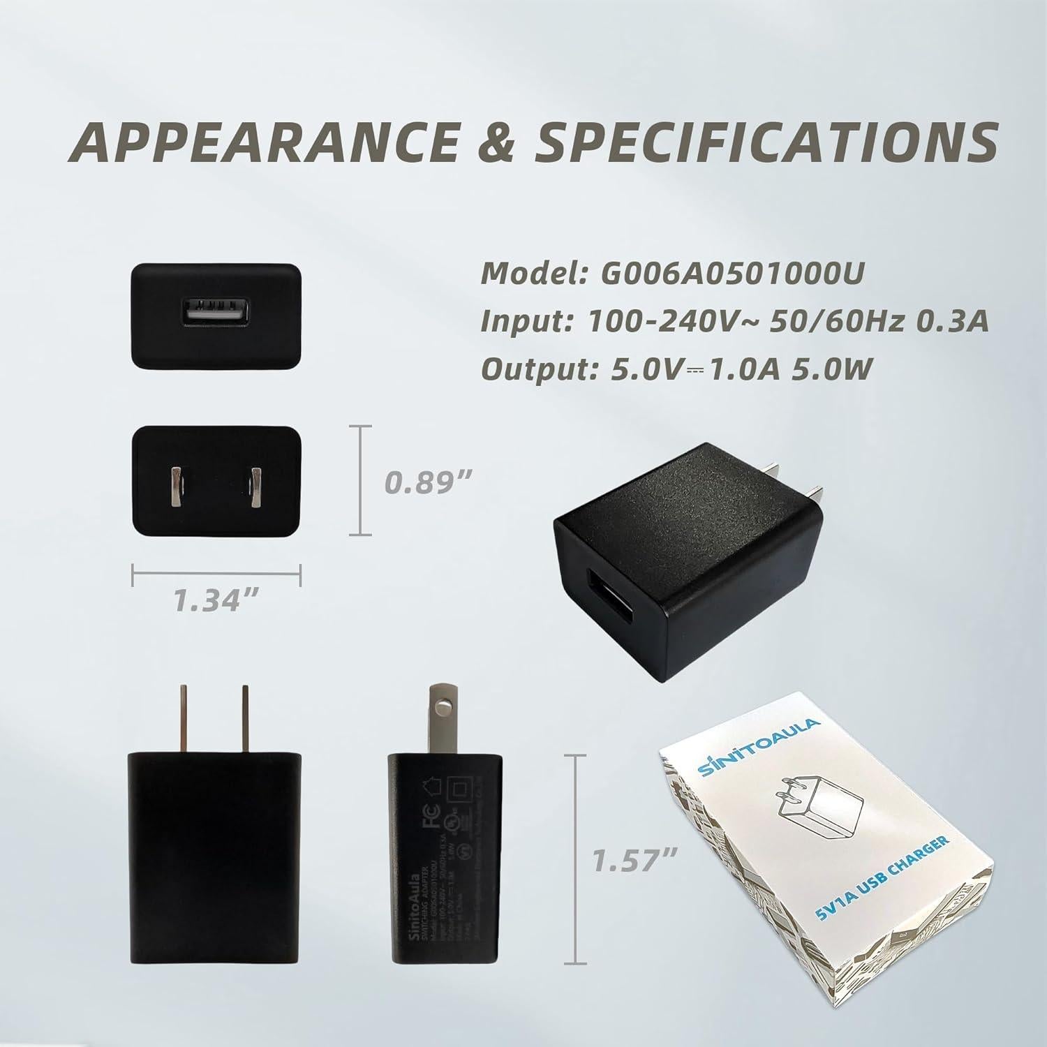 Cargador USB 5V 1A Certificado UL Negro - 3 Piezas