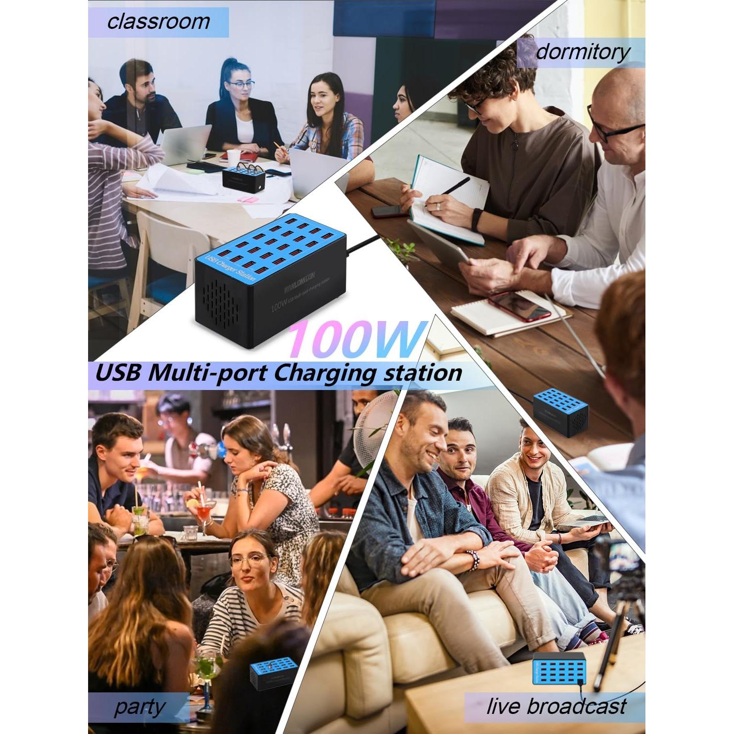 Estación de Carga USB 100W 20 Puertos Azul WLX-A5+