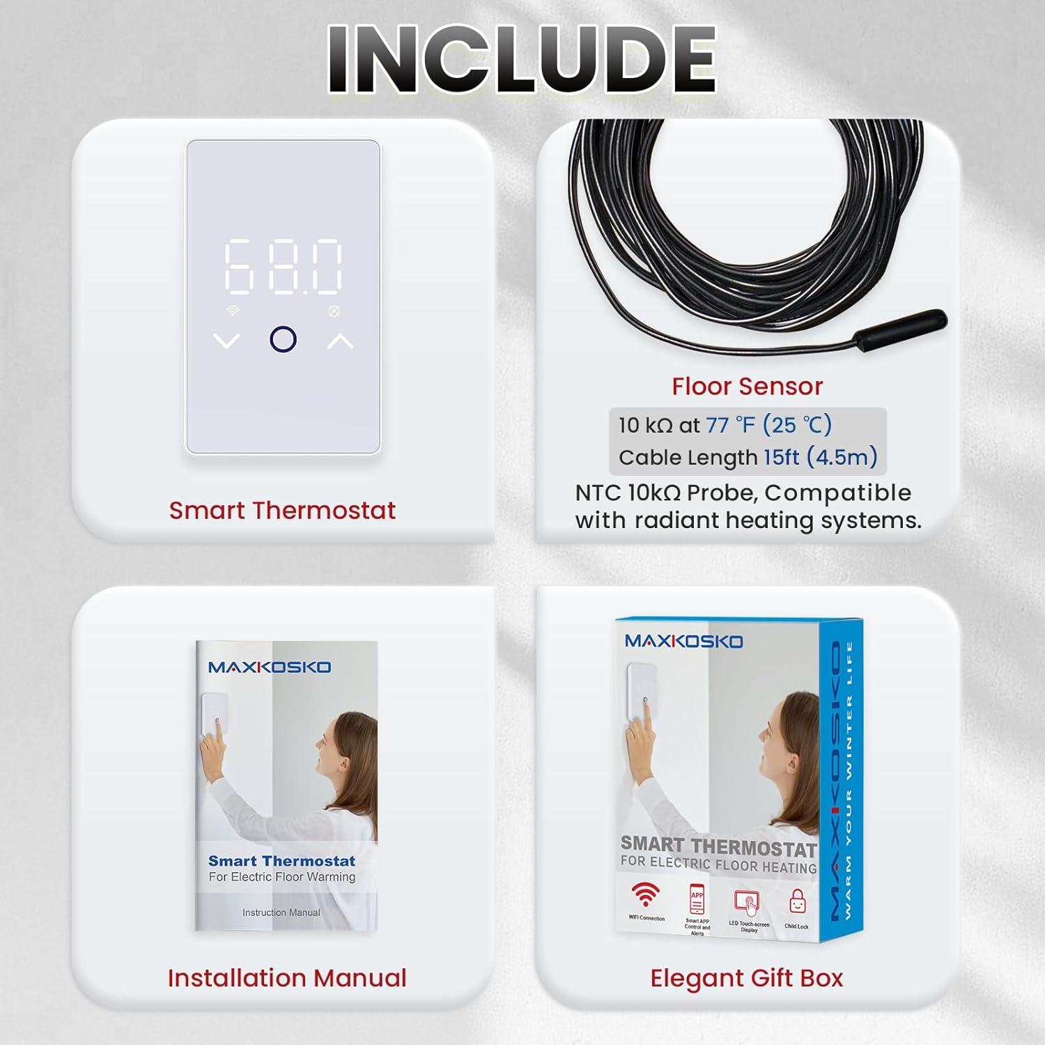 Termostato Inteligente MAXKOSKO WiFi para Calefacción de Suelo