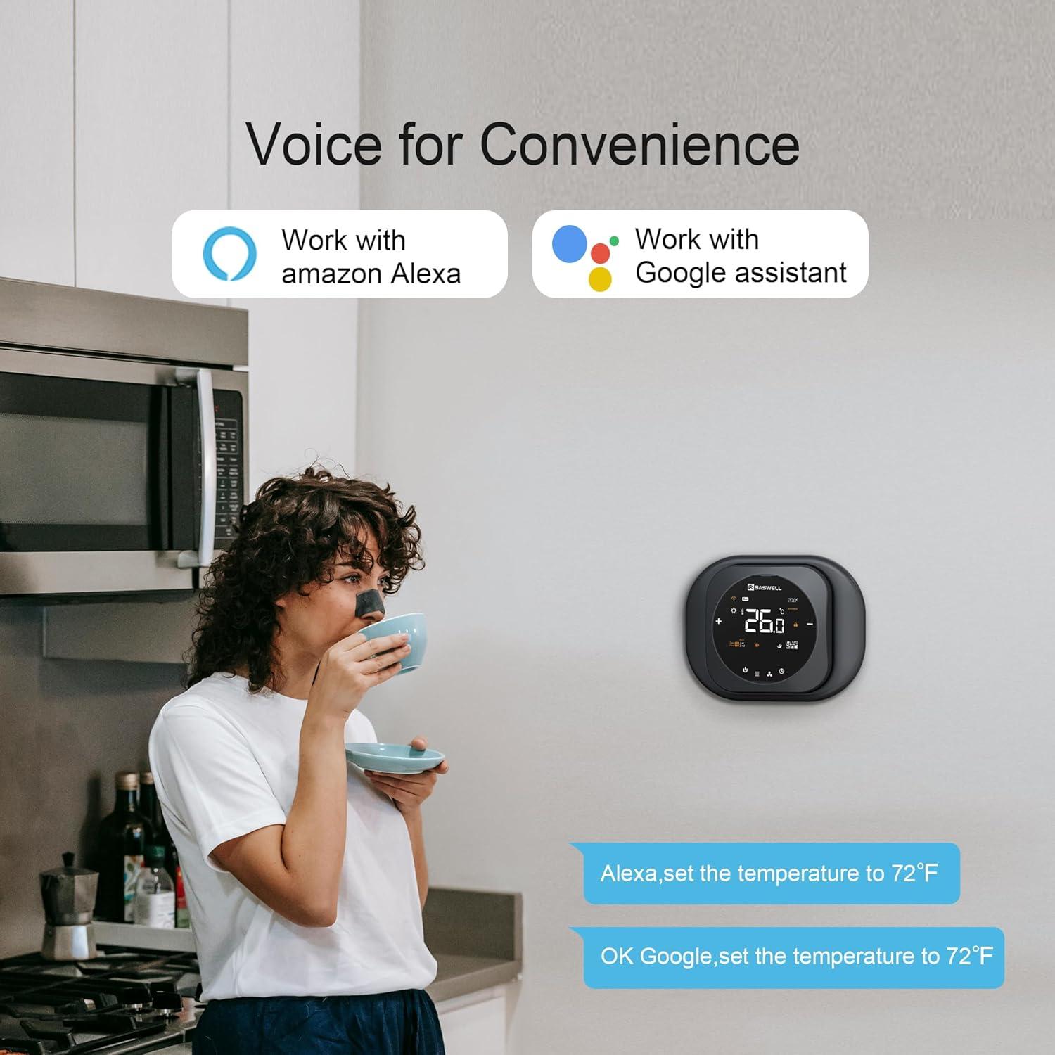 Termostato WiFi Inteligente SASWELL T18BUTW-7, Programable 7 Días