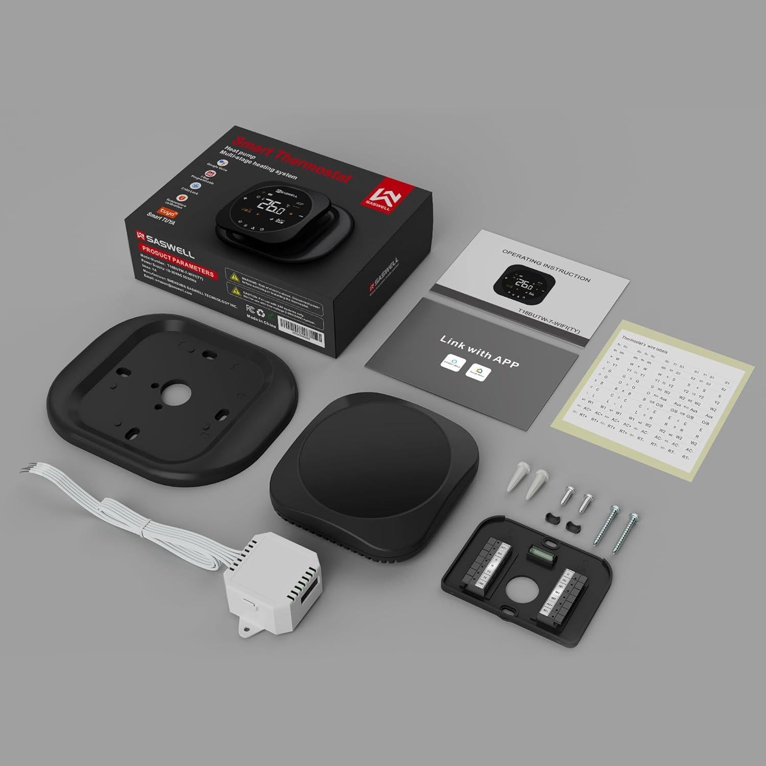 Termostato WiFi Inteligente SASWELL T18BUTW-7, Programable 7 Días