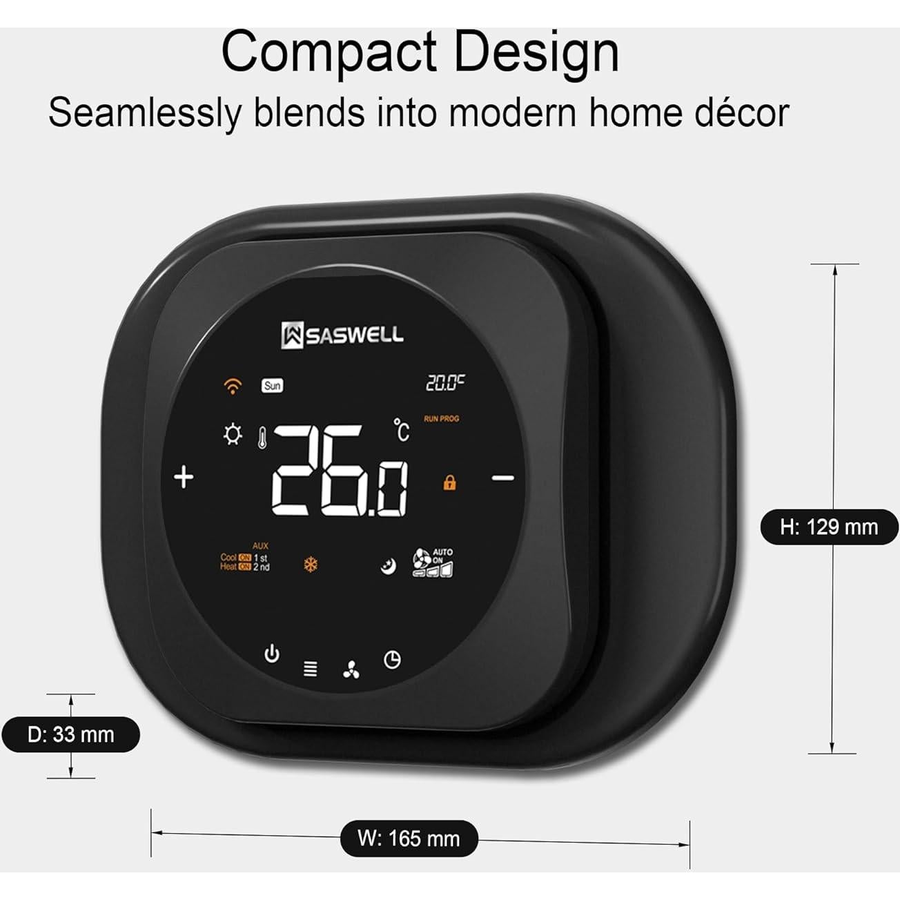 Termostato WiFi Inteligente SASWELL T18BUTW-7, Programable 7 Días