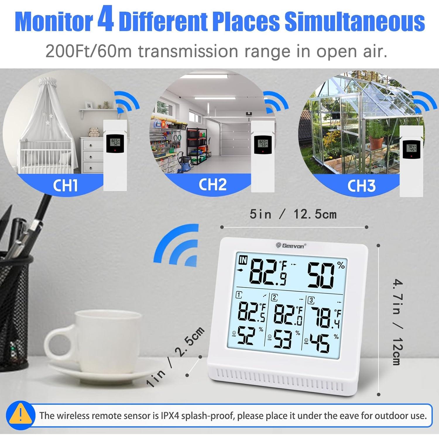 Termómetro Inalámbrico Geevon con 3 Sensores, Digital y USB