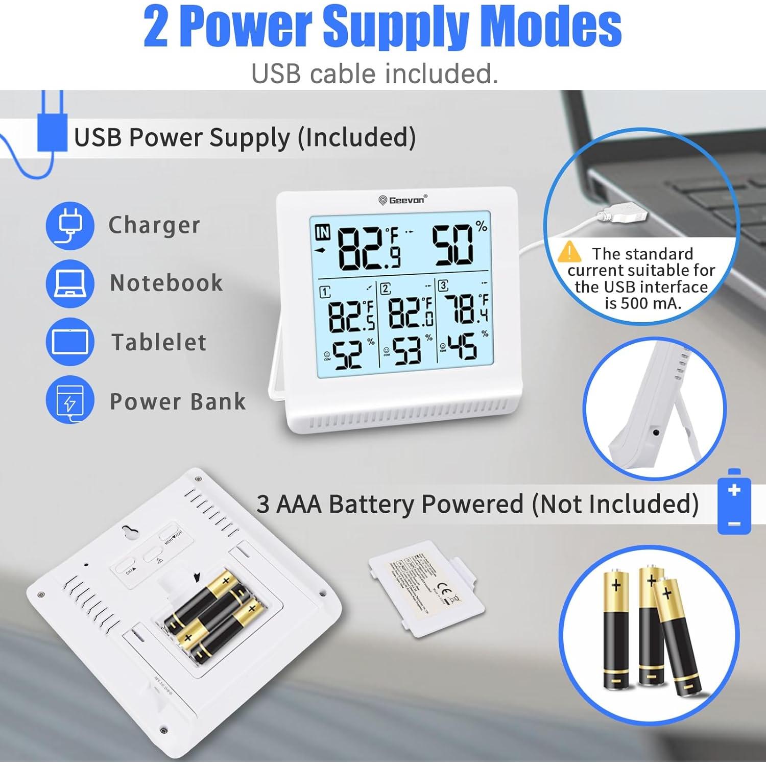 Termómetro Inalámbrico Geevon con 3 Sensores, Digital y USB
