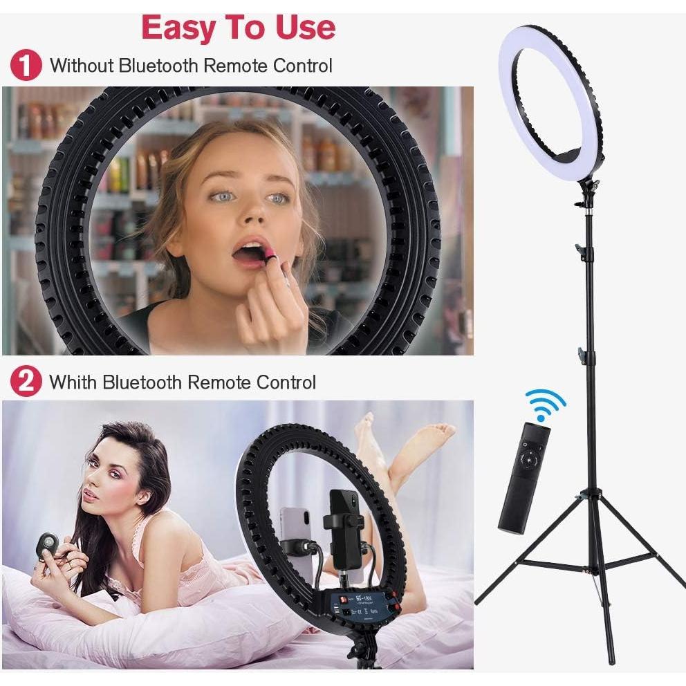 18 inch LED Ring Light with Tripod Stand Dimmable Makeup Selfie Ring Light for Studio Portrait YouTube Vlog Video Shooting with Carrying Bag and Remote Controller, CRI 90