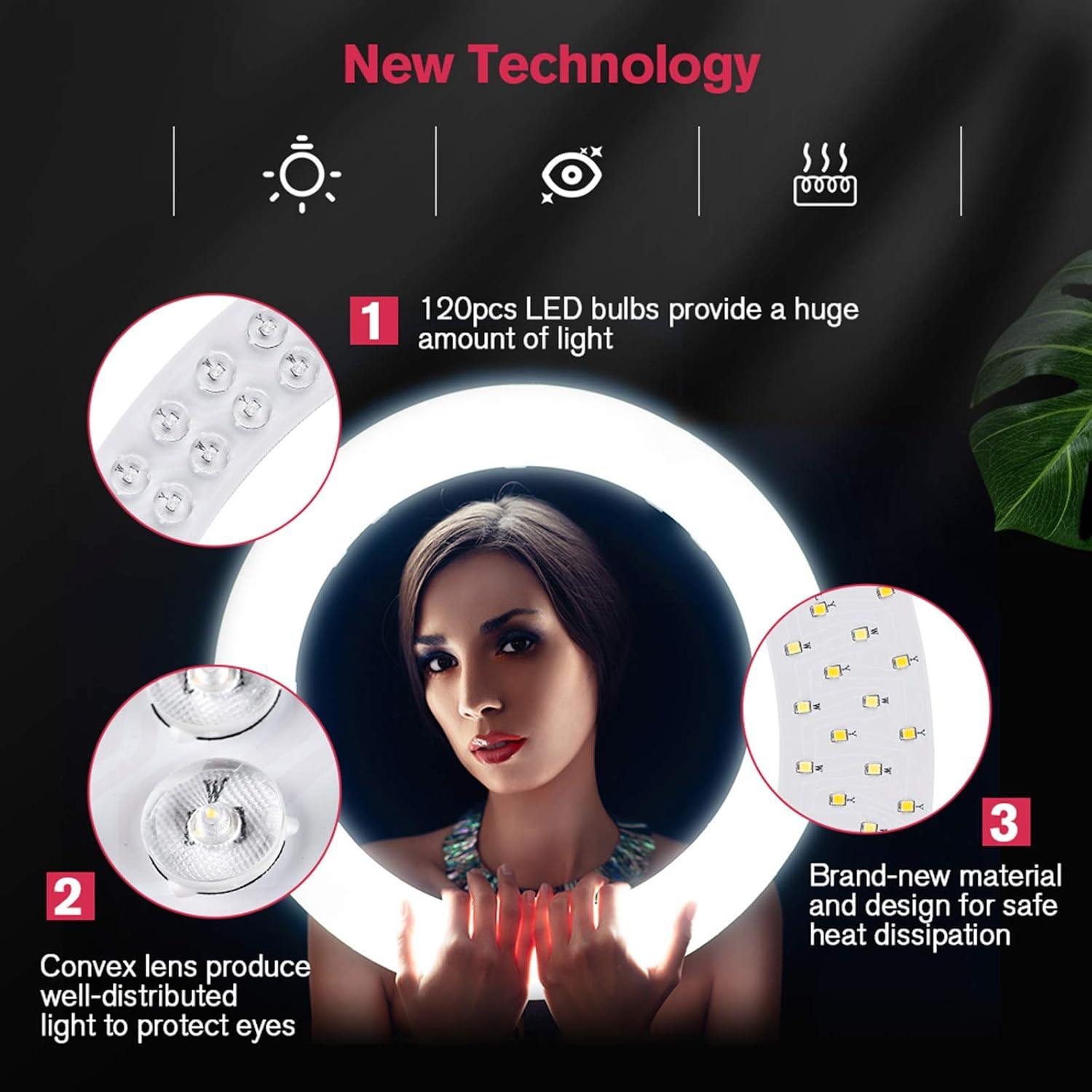 18 inch LED Ring Light with Tripod Stand Dimmable Makeup Selfie Ring Light for Studio Portrait YouTube Vlog Video Shooting with Carrying Bag and Remote Controller, CRI 90