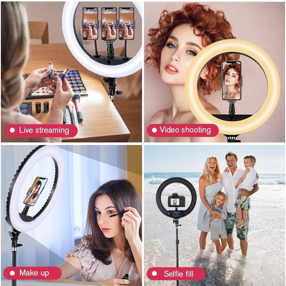 18 inch LED Ring Light with Tripod Stand Dimmable Makeup Selfie Ring Light for Studio Portrait YouTube Vlog Video Shooting with Carrying Bag and Remote Controller, CRI 90