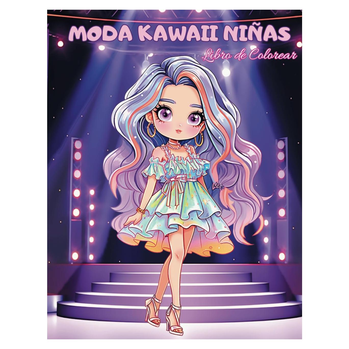 LIBRO DE COLOREAR MODA KAWAII PARA NIÑAS: Libro para Colorear de Moda para Niñas de 8 a 12 Años. Más de 50 Dibujos para Colorear Moda Kawaii para Niñas, Adolescentes y Adultos (Spanish Edition)