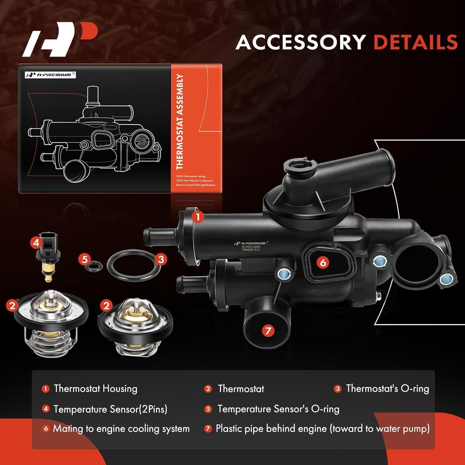 A-Premium Carcasa de Termostato con Sensor para Dodge Jeep