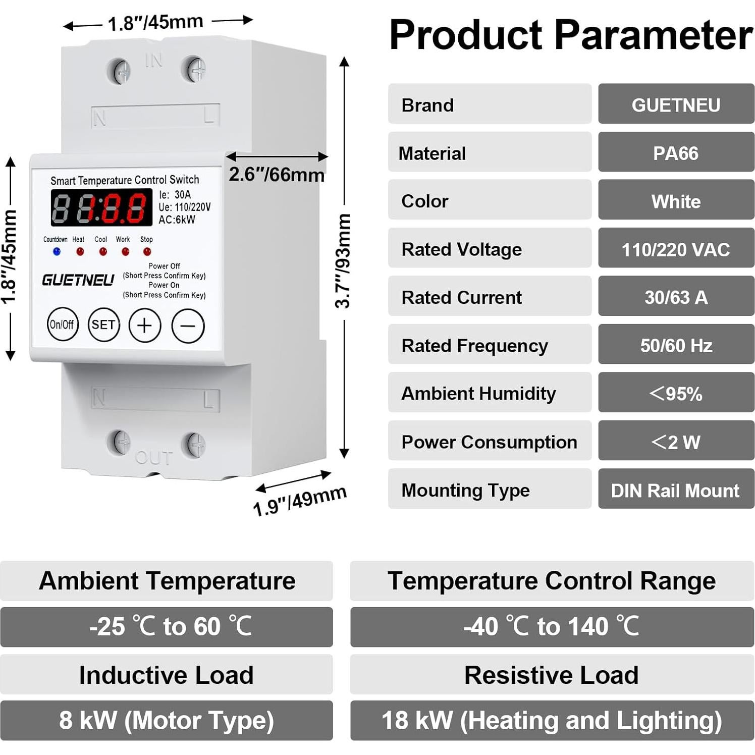 Controlador de Temperatura GUETNEU 110V-220V LED -40 a 140°C