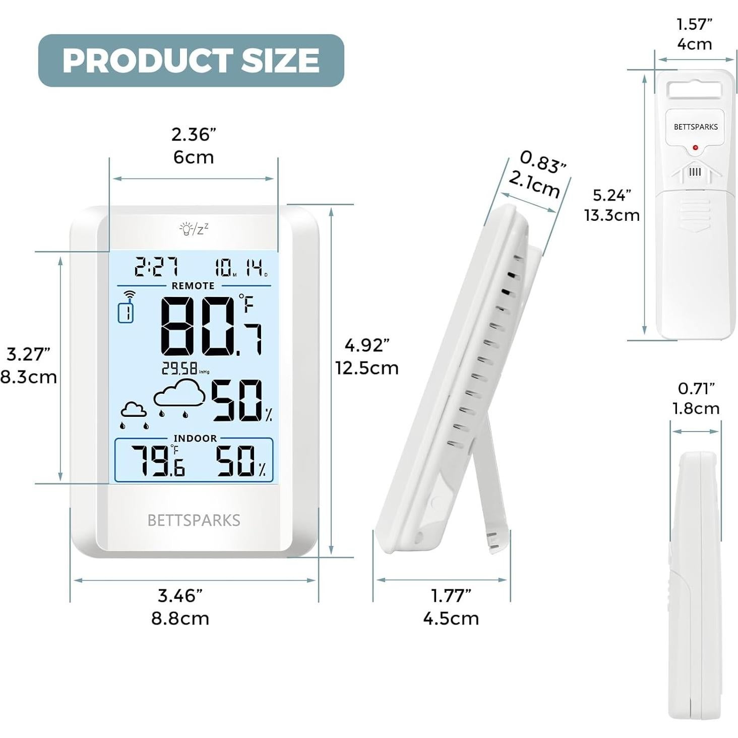 Termómetro Inalámbrico Bettsparks BR-E3-001 con Sensor Remoto