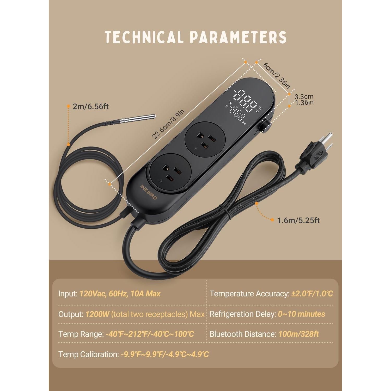 Controlador de Temperatura Digital INKBIRD ITC-312 1200W Bluetooth