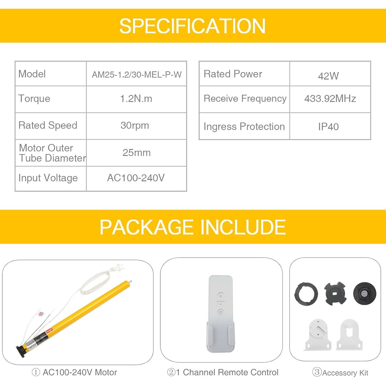 Motor de Persianas WiFi Teefinstia AM25-1.2, 1.5" Tubo, 1.13kg