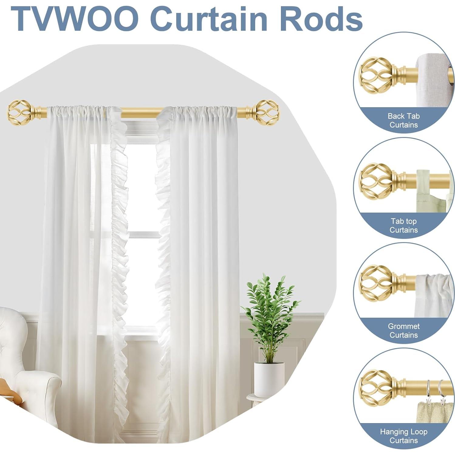 Barras de Cortina Doradas TVWOO Ajustables 45-114 cm con Remates